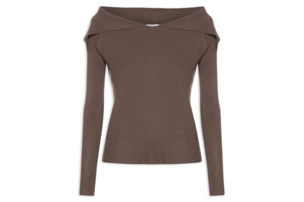 Blusa Feminina  em Tricot Ombro a Ombro – Marrom