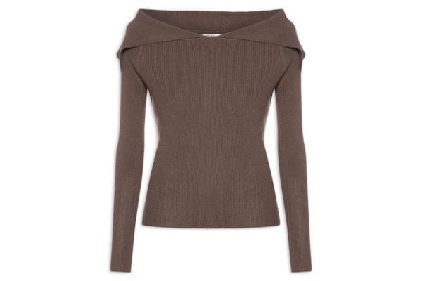 Blusa Feminina  em Tricot Ombro a Ombro – Marrom