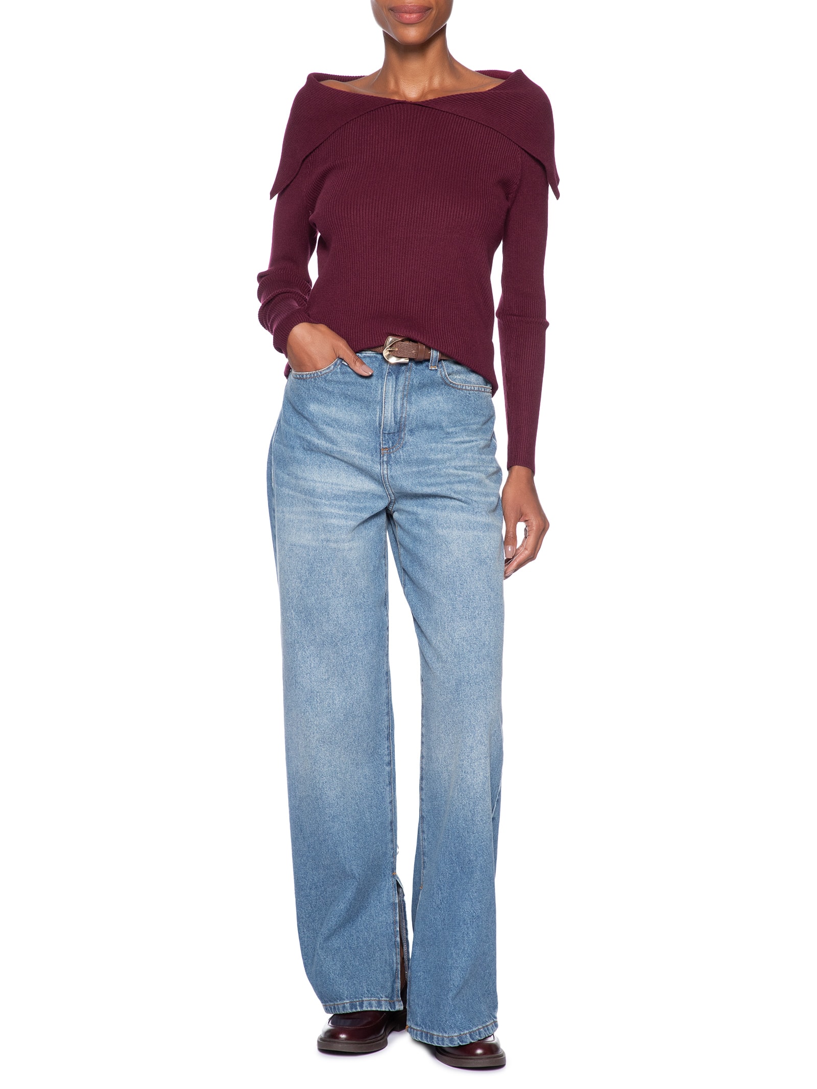 Blusa Feminina  em Tricot Ombro a Ombro – Vermelho Basiq