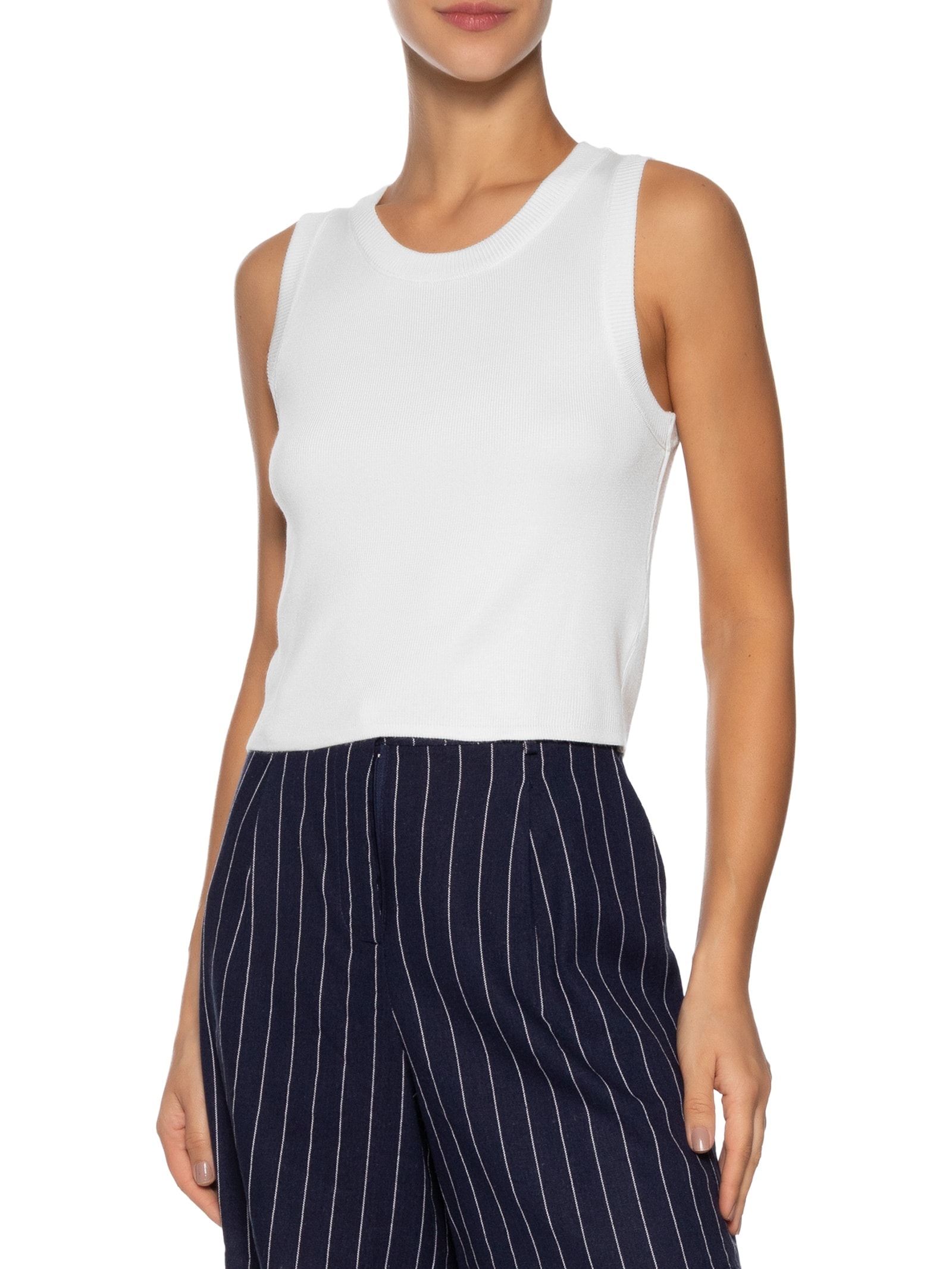 Blusa Feminina Em Tricot Sem Manga Branco '2Essential