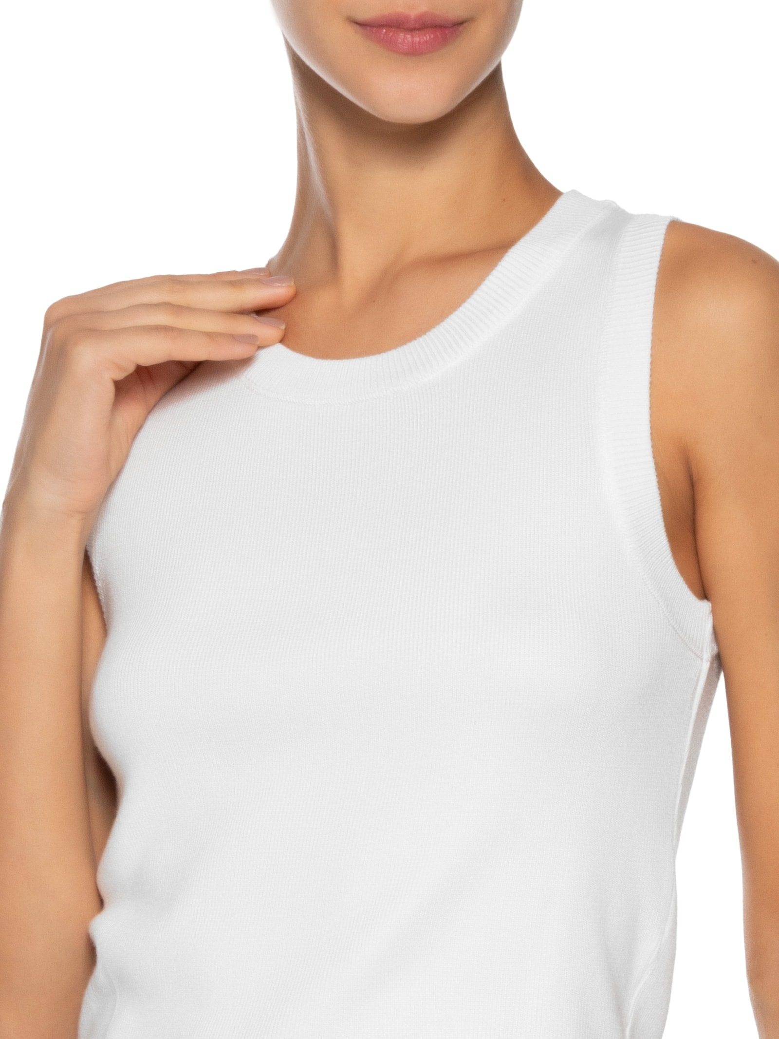 Blusa Feminina Em Tricot Sem Manga Branco '2Essential