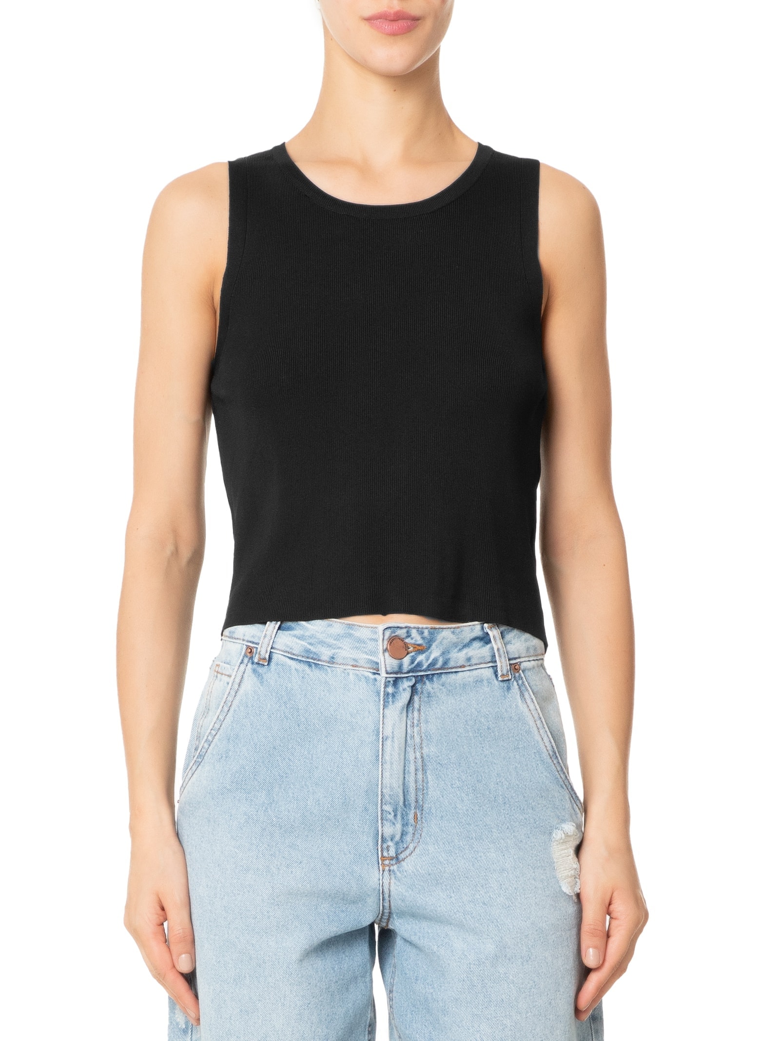 Blusa Feminina Em Tricot Sem Manga Preto '2Essential