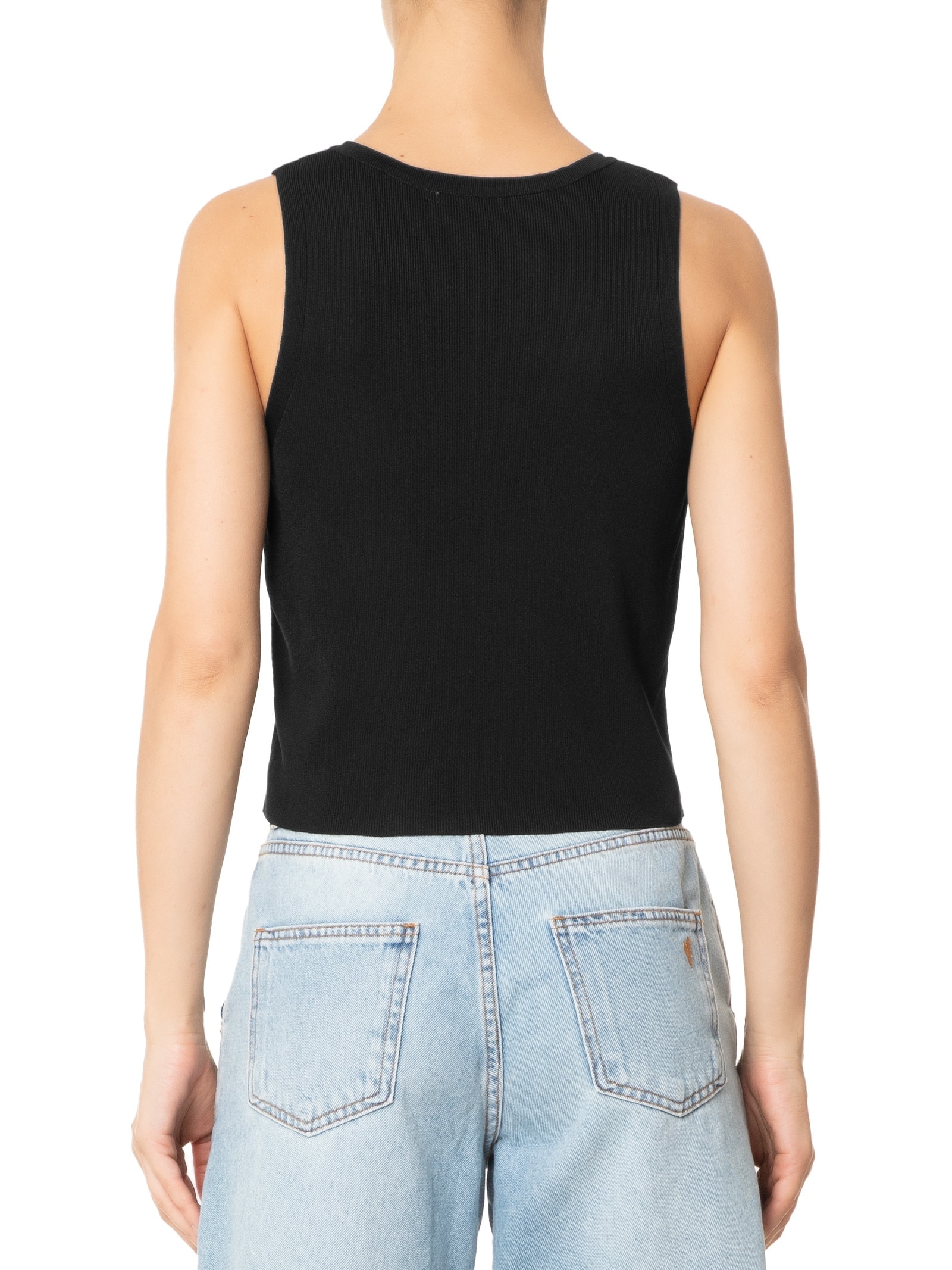 Blusa Feminina Em Tricot Sem Manga Preto '2Essential