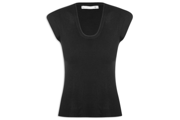 Blusa Feminina Em Tricot Sem Manga - Preto