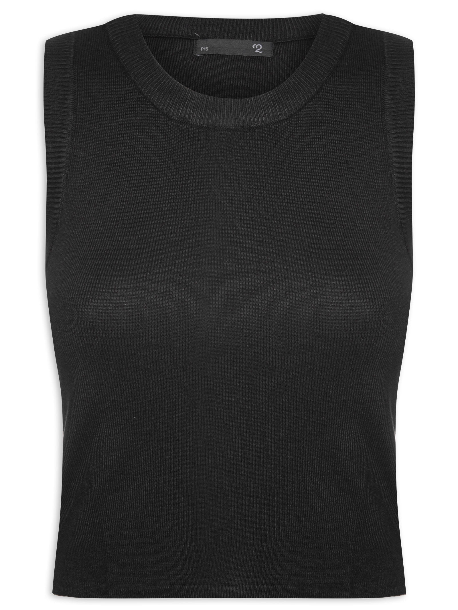 Blusa Feminina Em Tricot Sem Manga Preto '2Essential