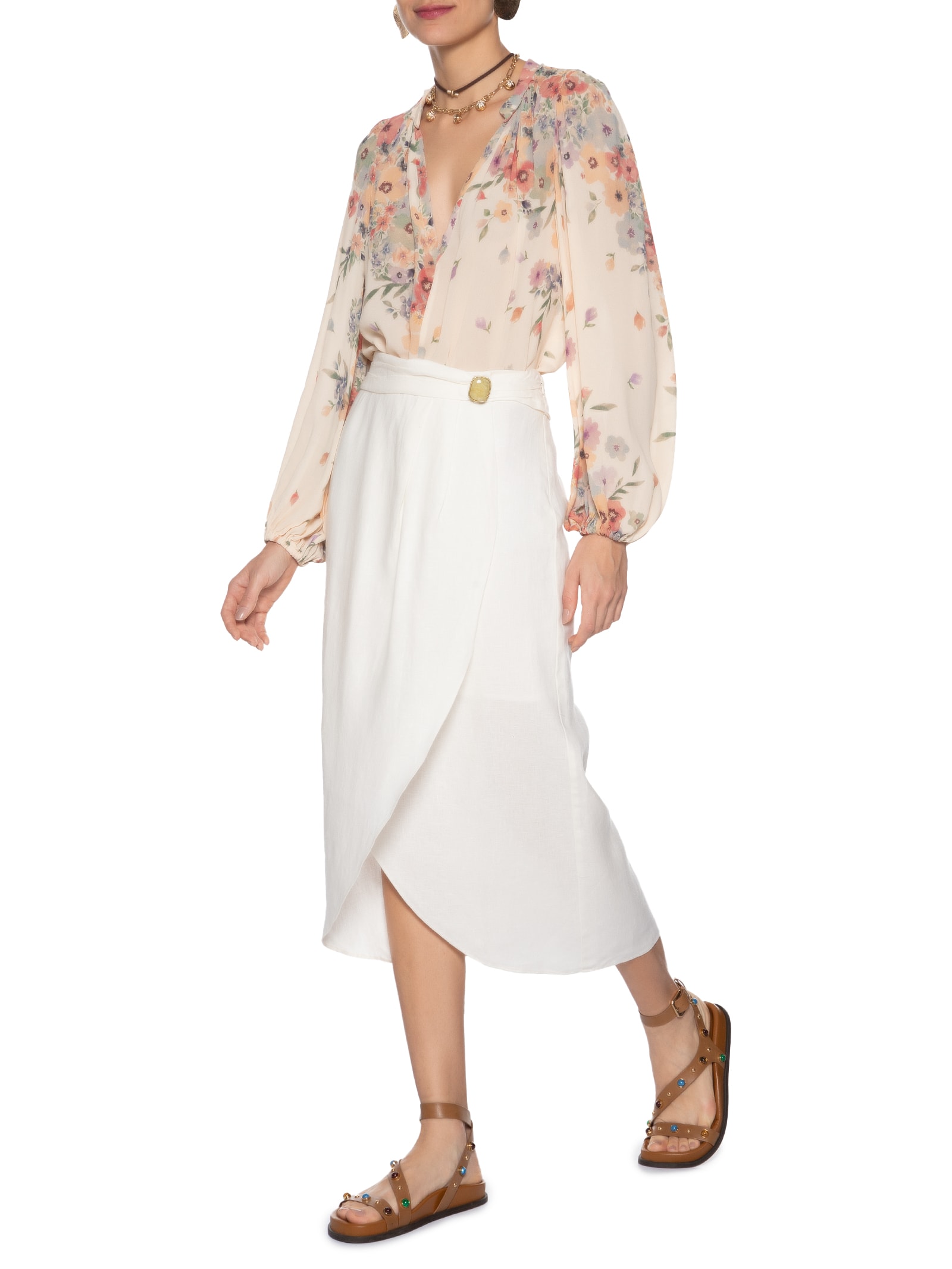 Blusa Feminina Estampa Allure Bege Maria Filó