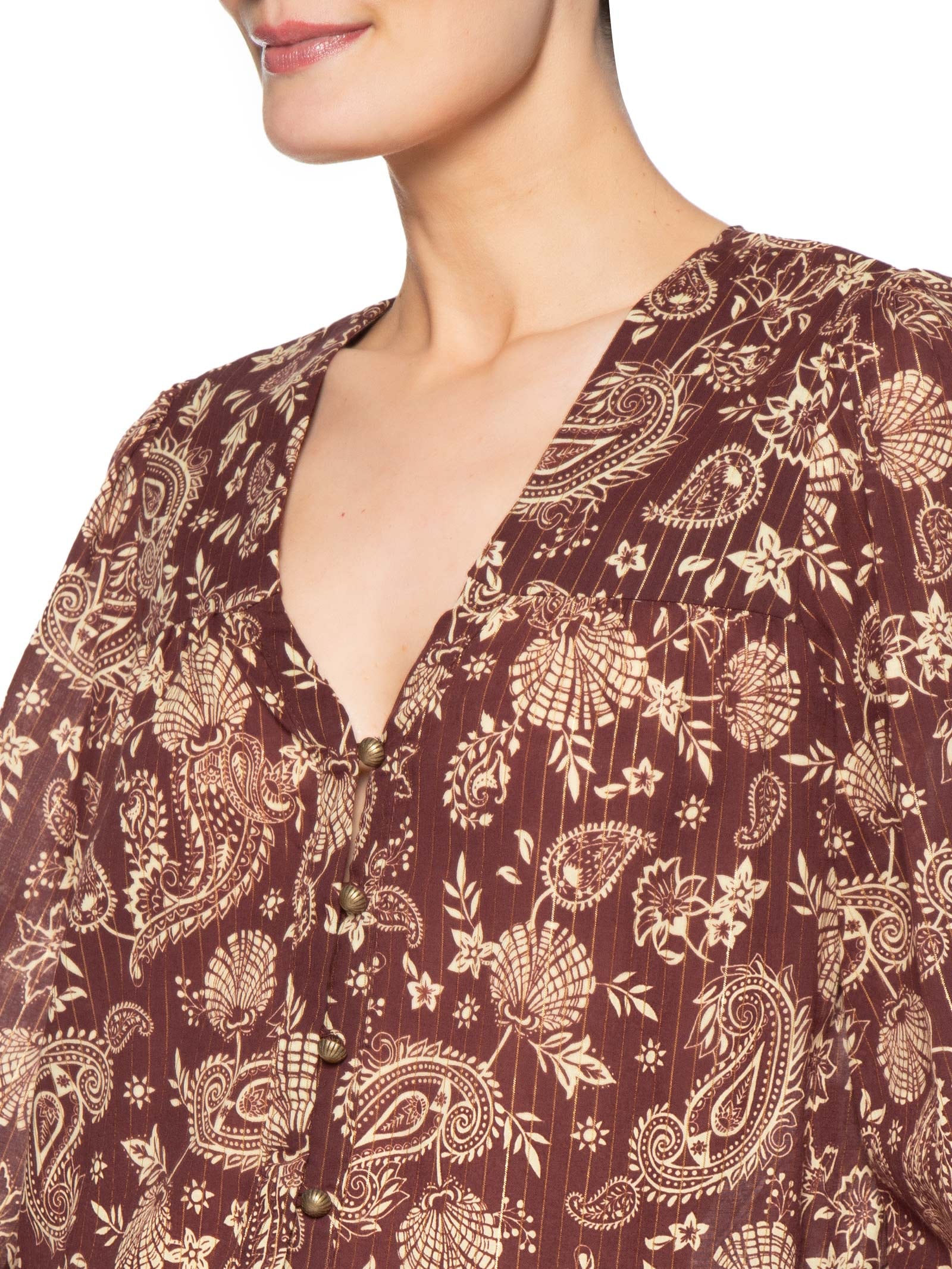 Blusa Feminina Estampa Coral Marrom Dress To