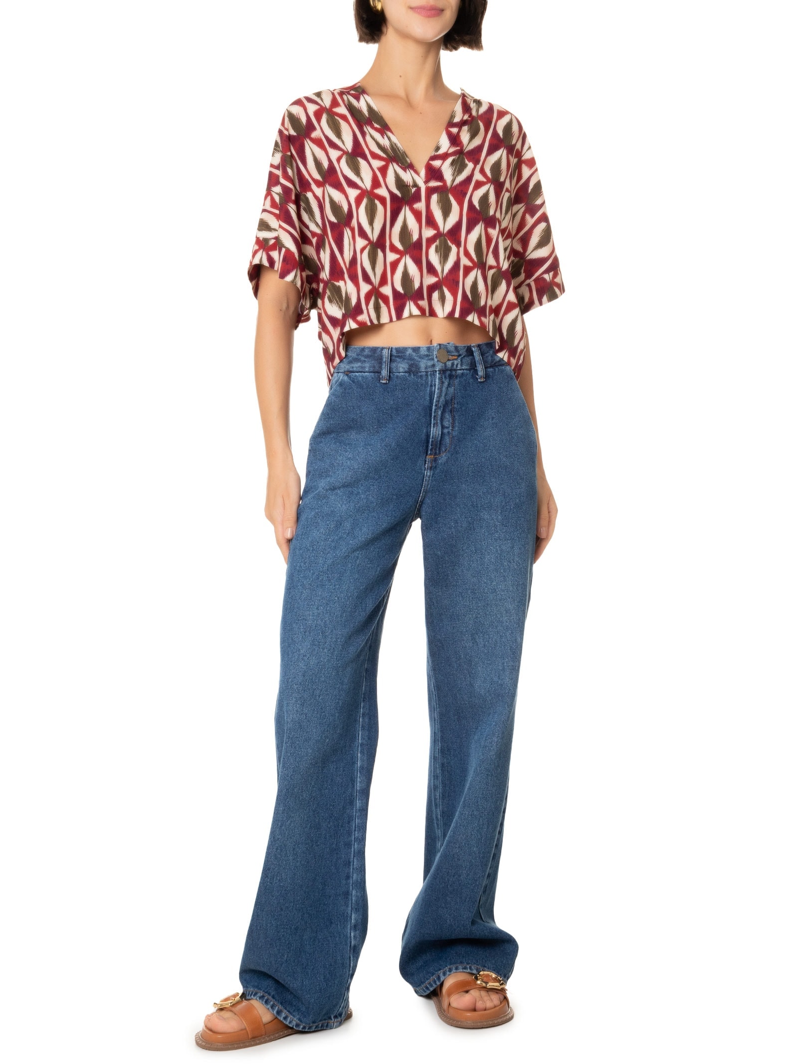 Blusa Feminina Estampa Hojas Vermelho Cantão