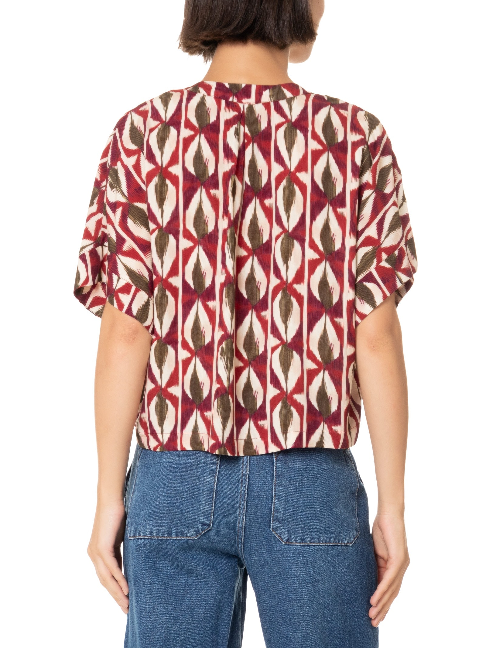 Blusa Feminina Estampa Hojas Vermelho Cantão