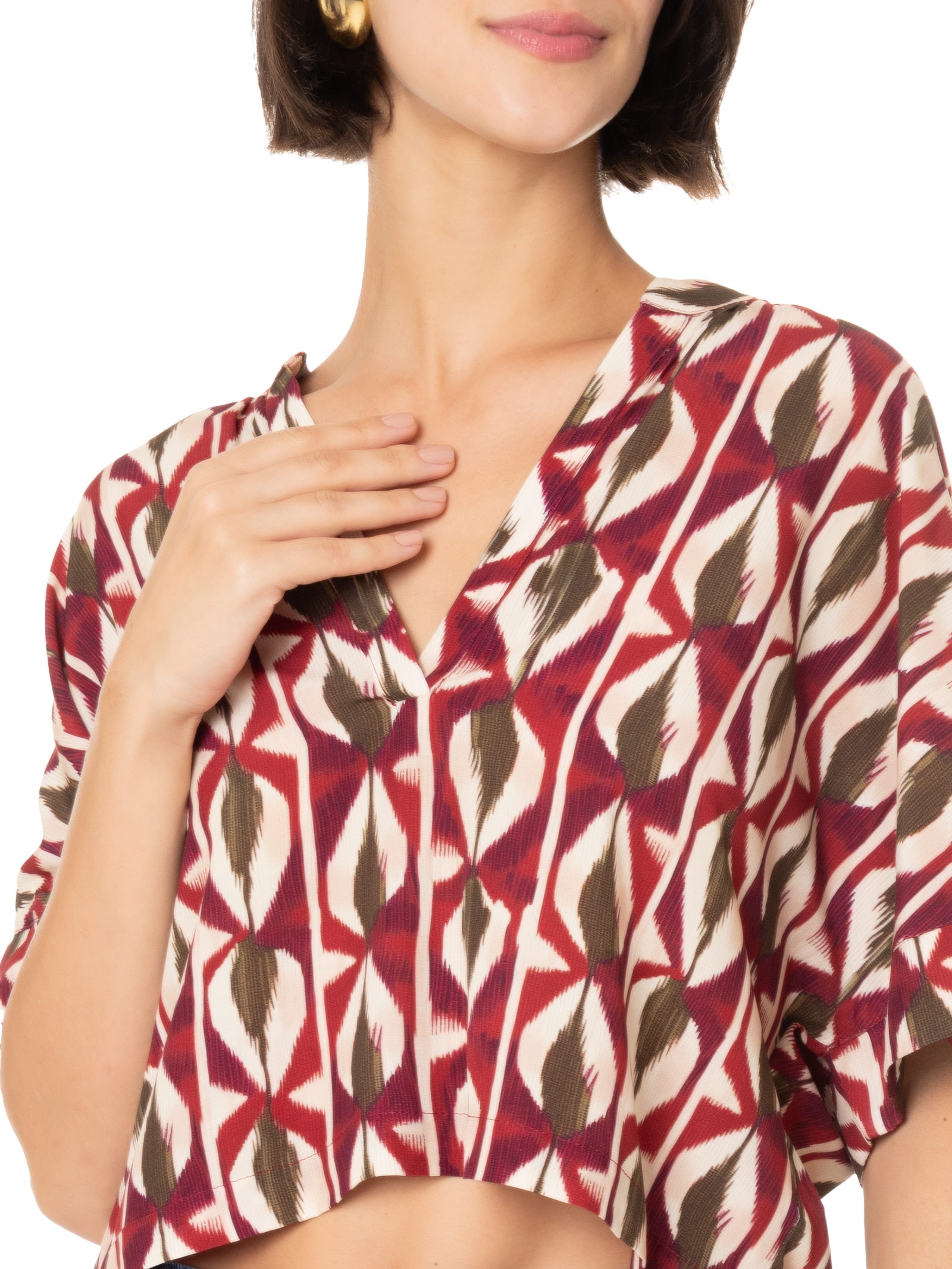 Blusa Feminina Estampa Hojas Vermelho Cantão