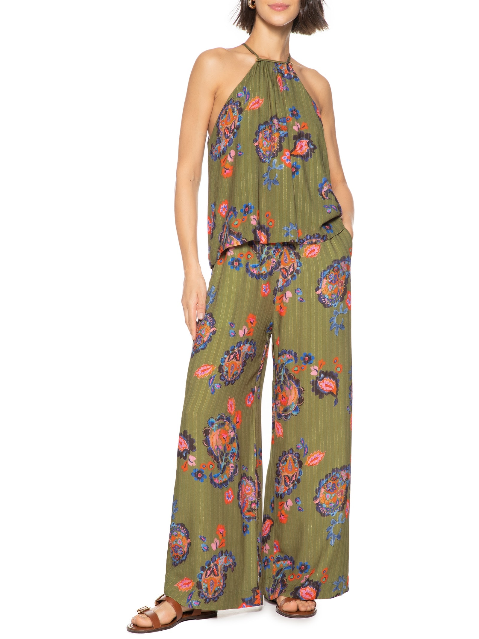 Blusa Feminina Estampa Paisley Acqua Verde Cantão