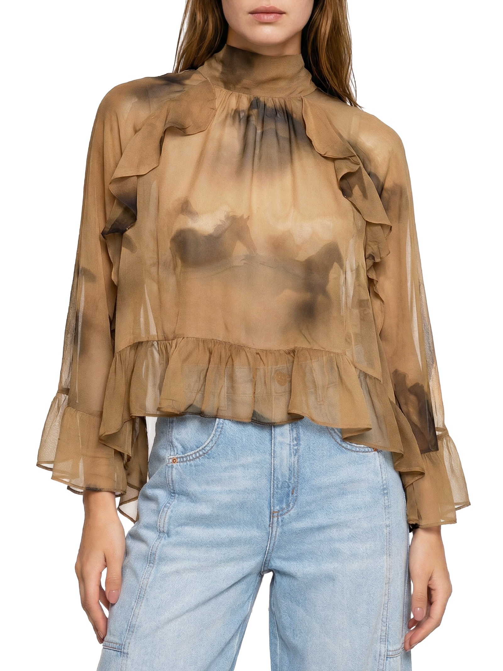 Blusa Feminina Estampada Bege Open