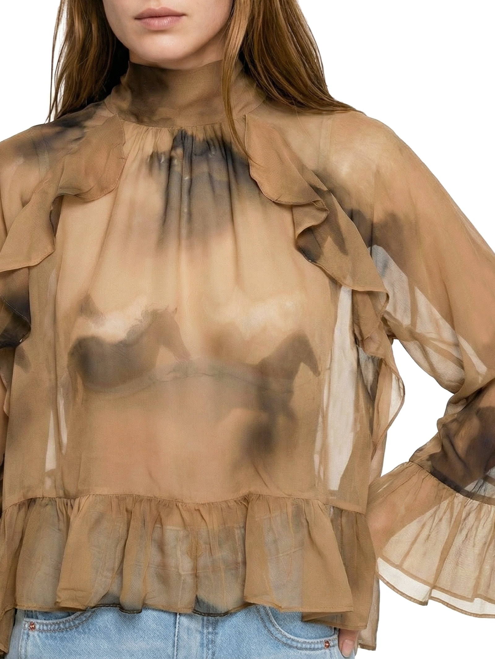 Blusa Feminina Estampada Bege Open