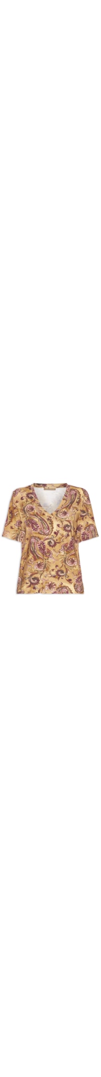 Blusa Feminina Estampada de Malha Decote V – Amarelo