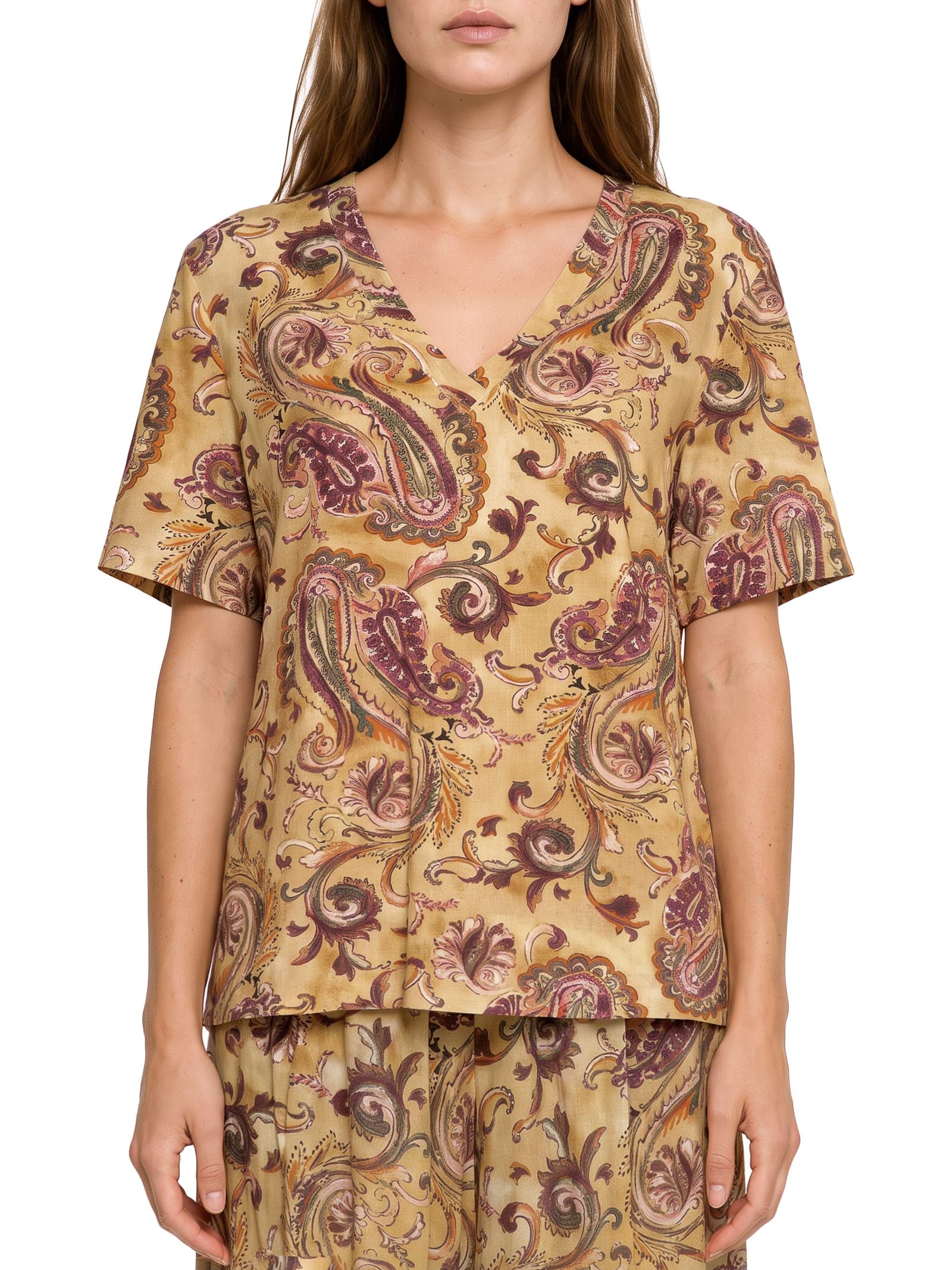 Blusa Feminina Estampada de Malha Decote V – Amarelo Lança Perfume