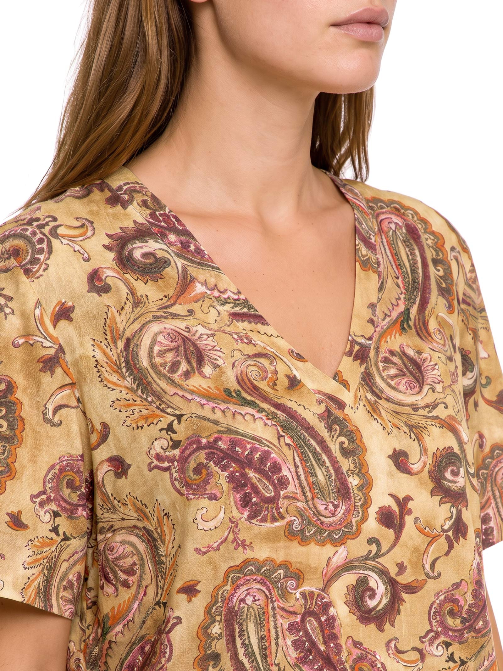 Blusa Feminina Estampada de Malha Decote V – Amarelo Lança Perfume