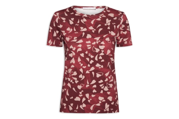 Blusa Feminina Estampada De Mangas Curtas - Vermelho