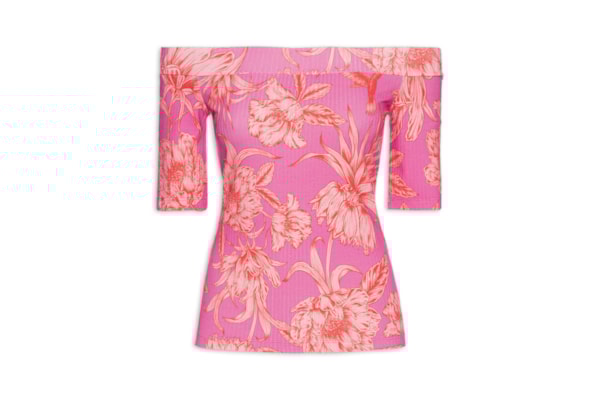  Blusa Feminina Estampada Ombro a Ombro - Rosa