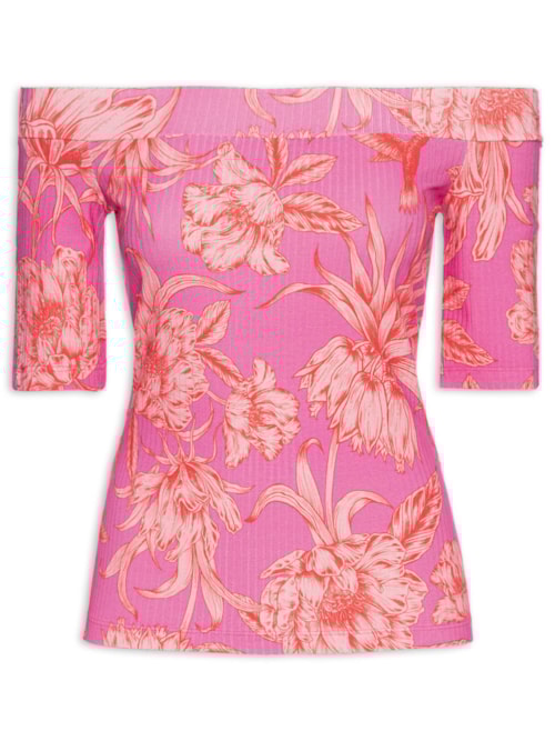 Blusa Feminina Estampada Ombro a Ombro – Rosa