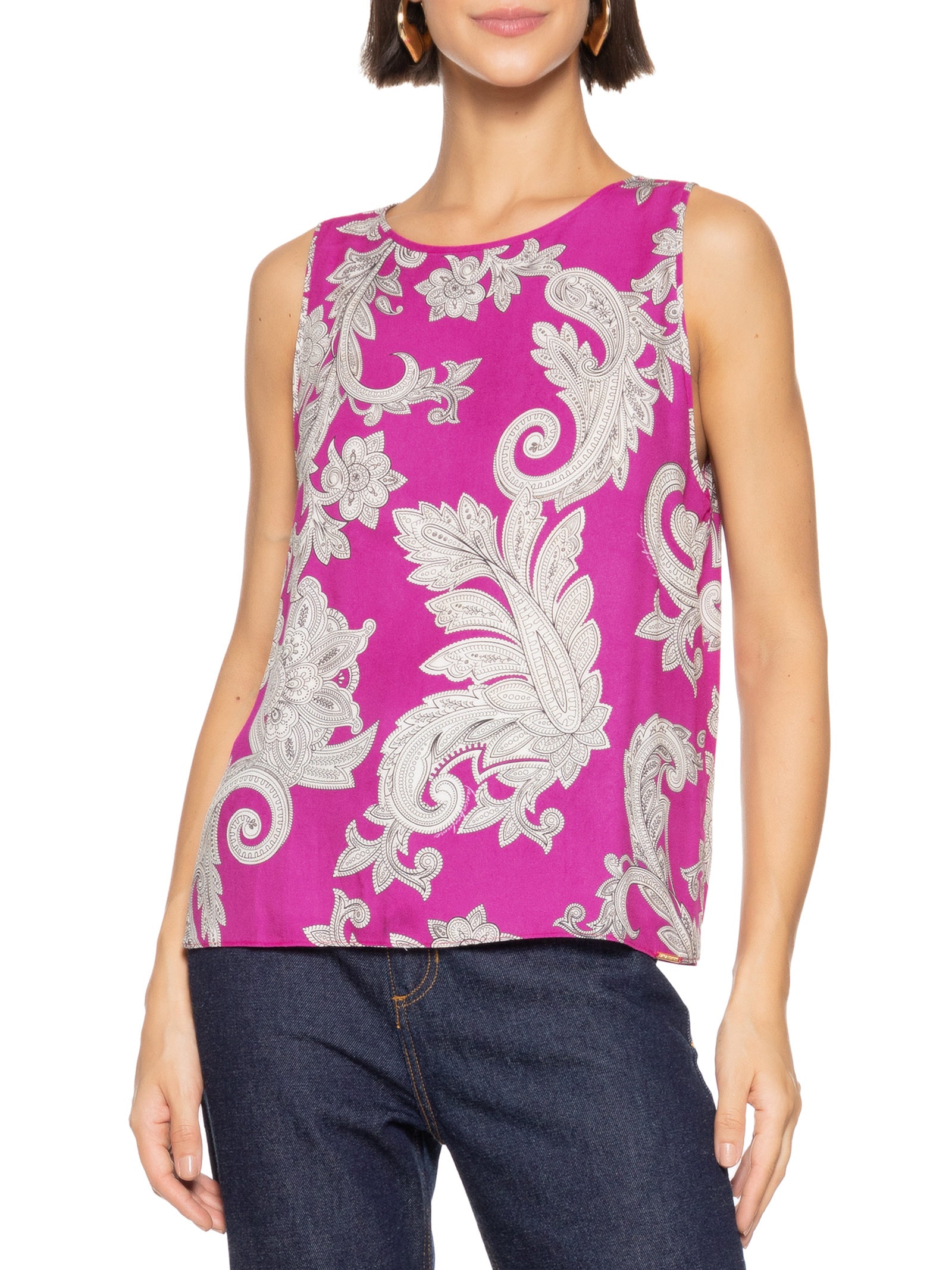 Blusa Feminina Estampada sem Mangas Rosa Lança Perfume