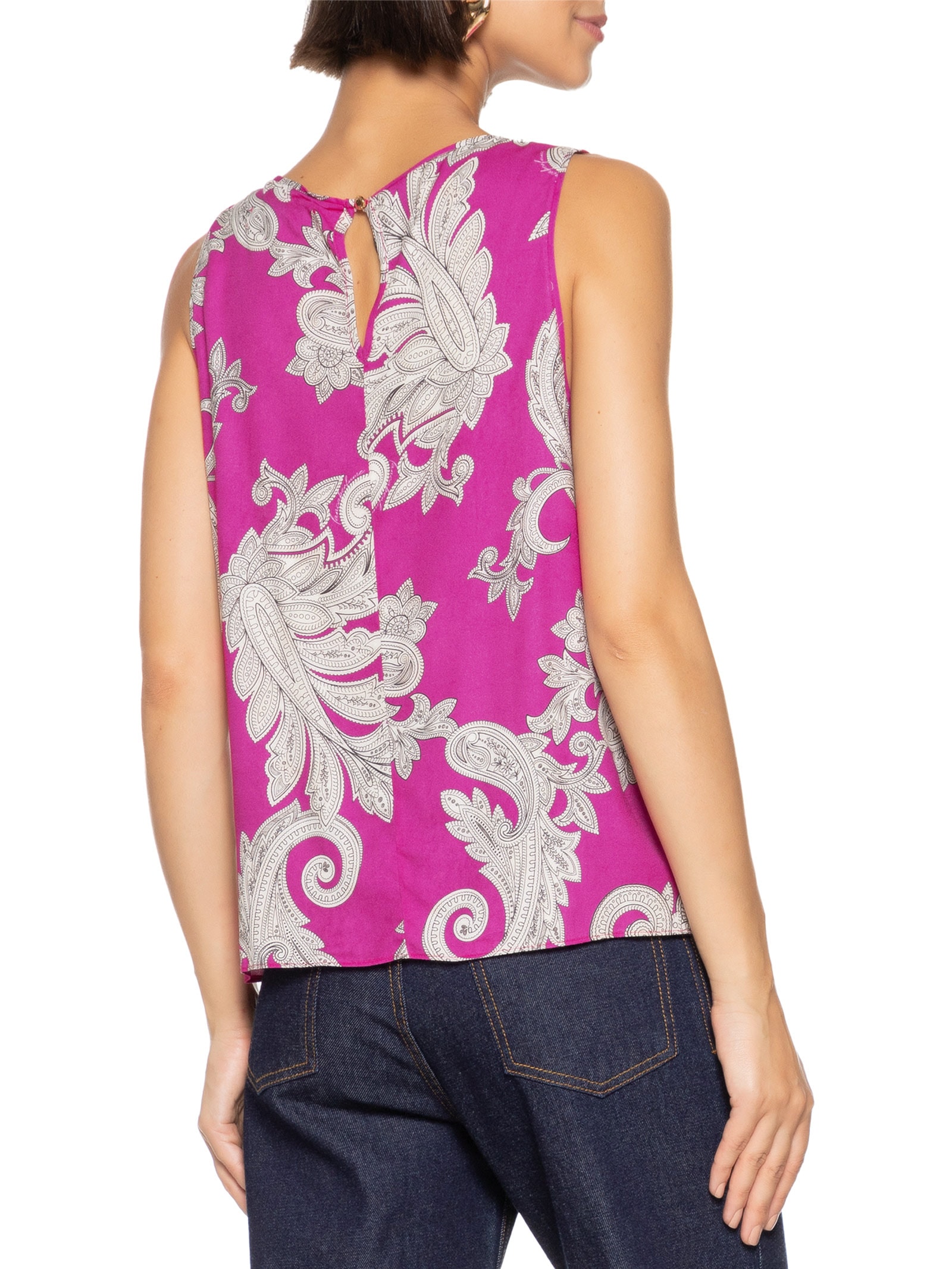 Blusa Feminina Estampada sem Mangas Rosa Lança Perfume