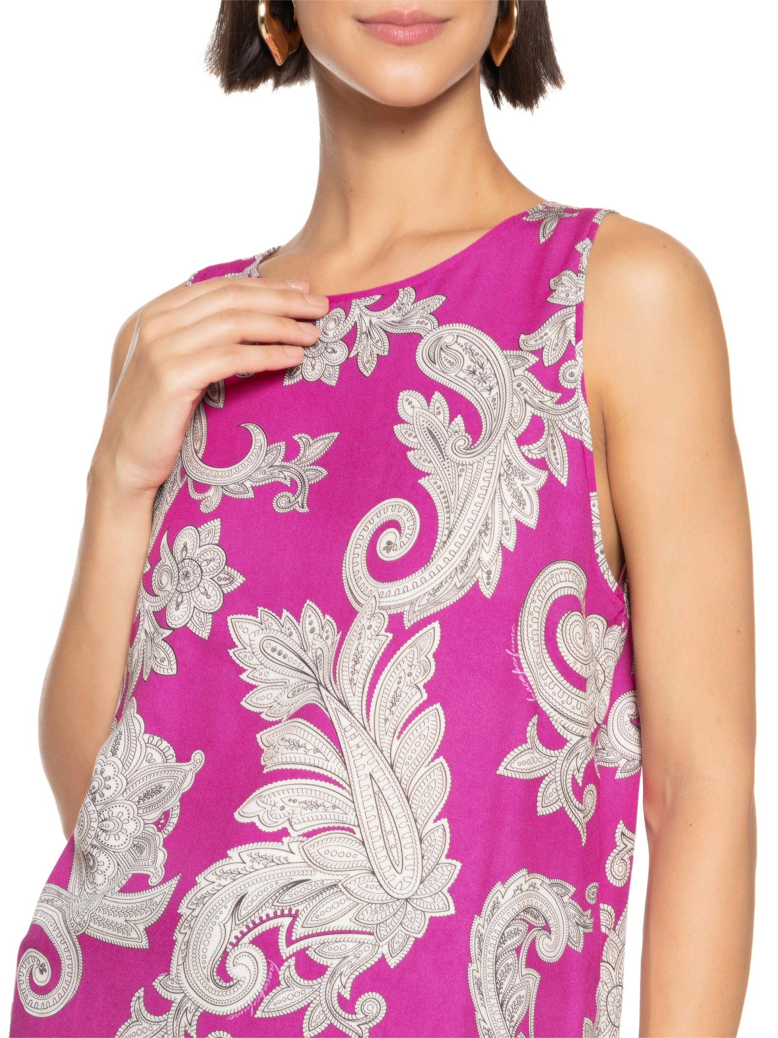 Blusa Feminina Estampada sem Mangas Rosa Lança Perfume