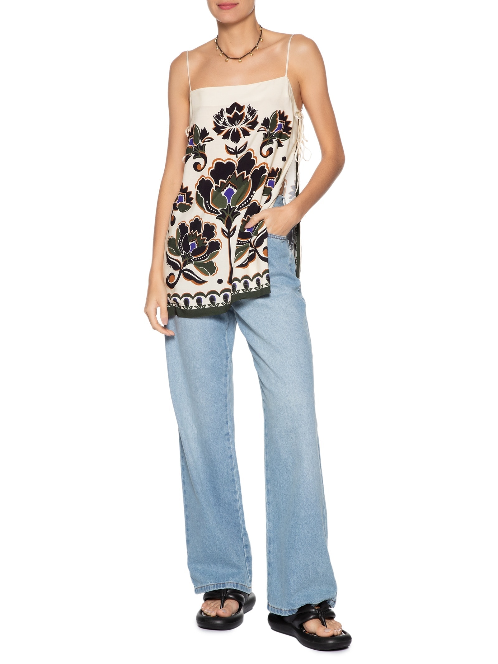 Blusa Feminina Floral Arabesque Bege Farm
