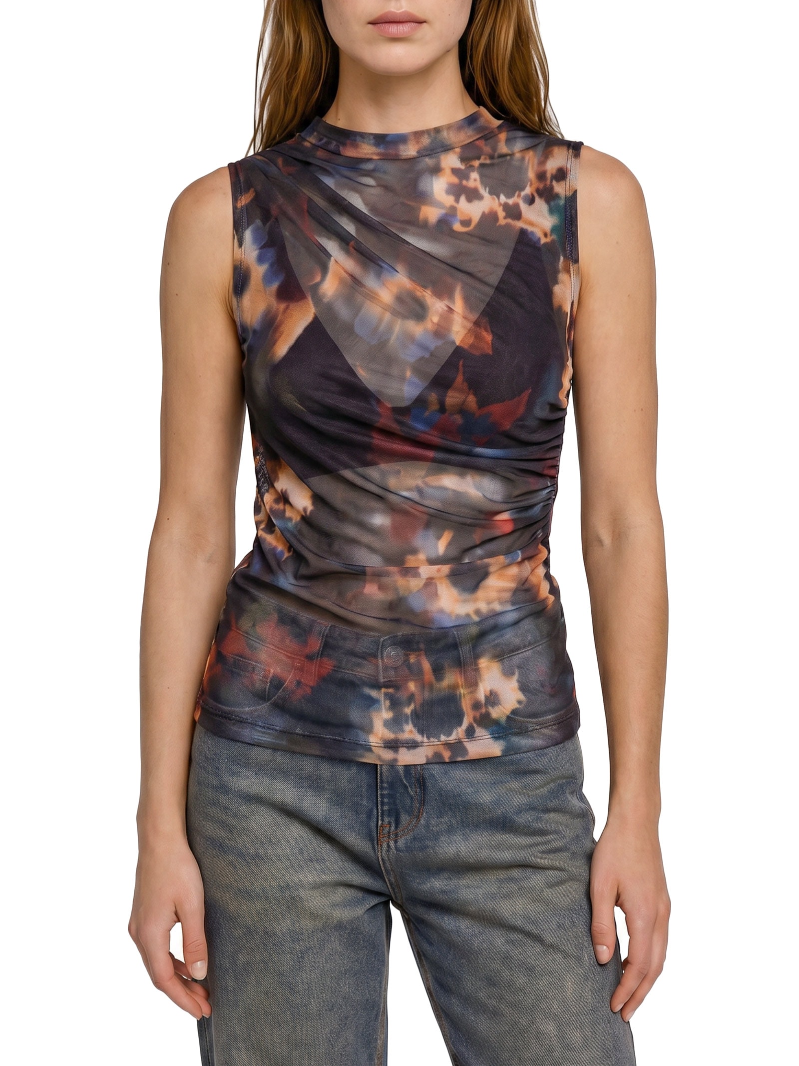 Blusa Feminina Franzida Floral Glitch Preto Cantão