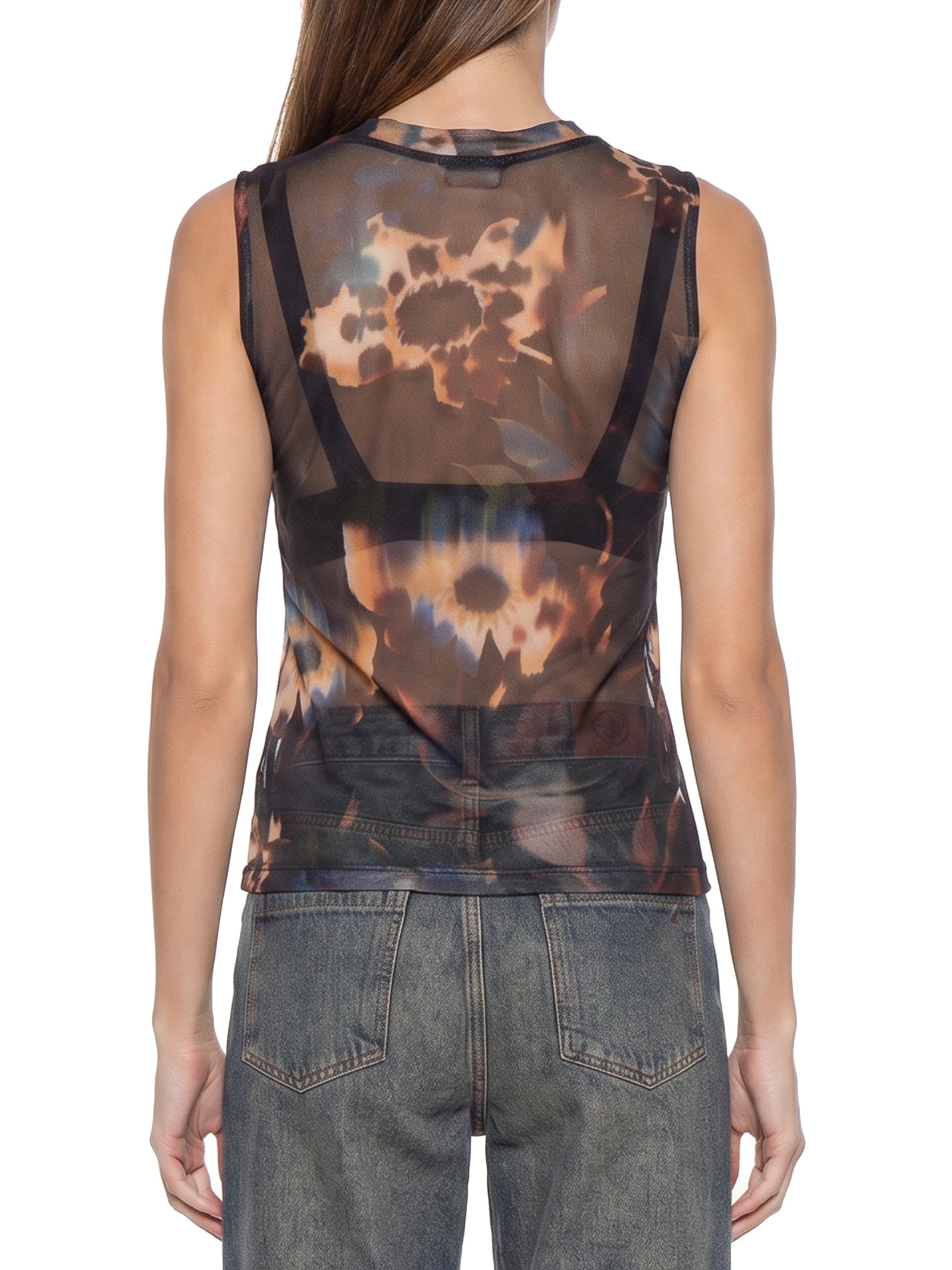 Blusa Feminina Franzida Floral Glitch Preto Cantão