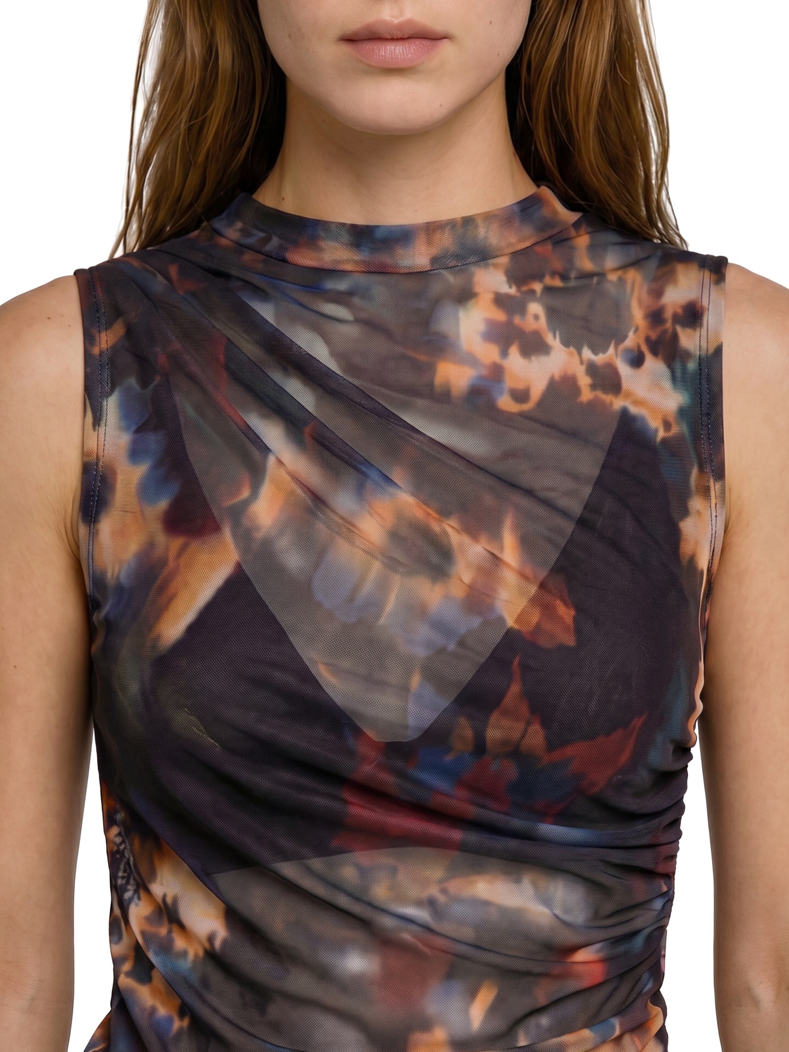 Blusa Feminina Franzida Floral Glitch Preto Cantão
