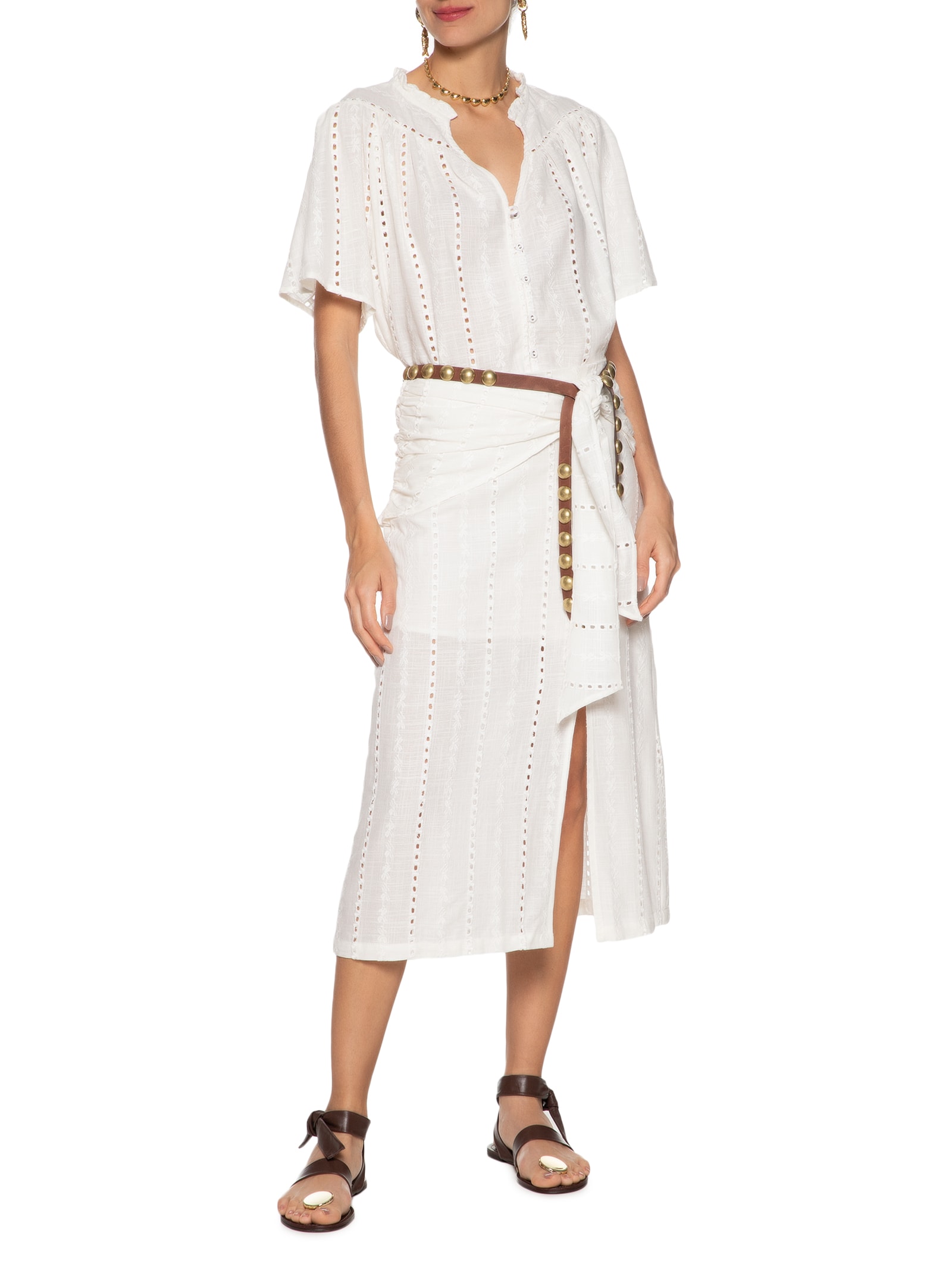 Blusa Feminina Franzido Bordado Listra Bali Branco Maria Filó