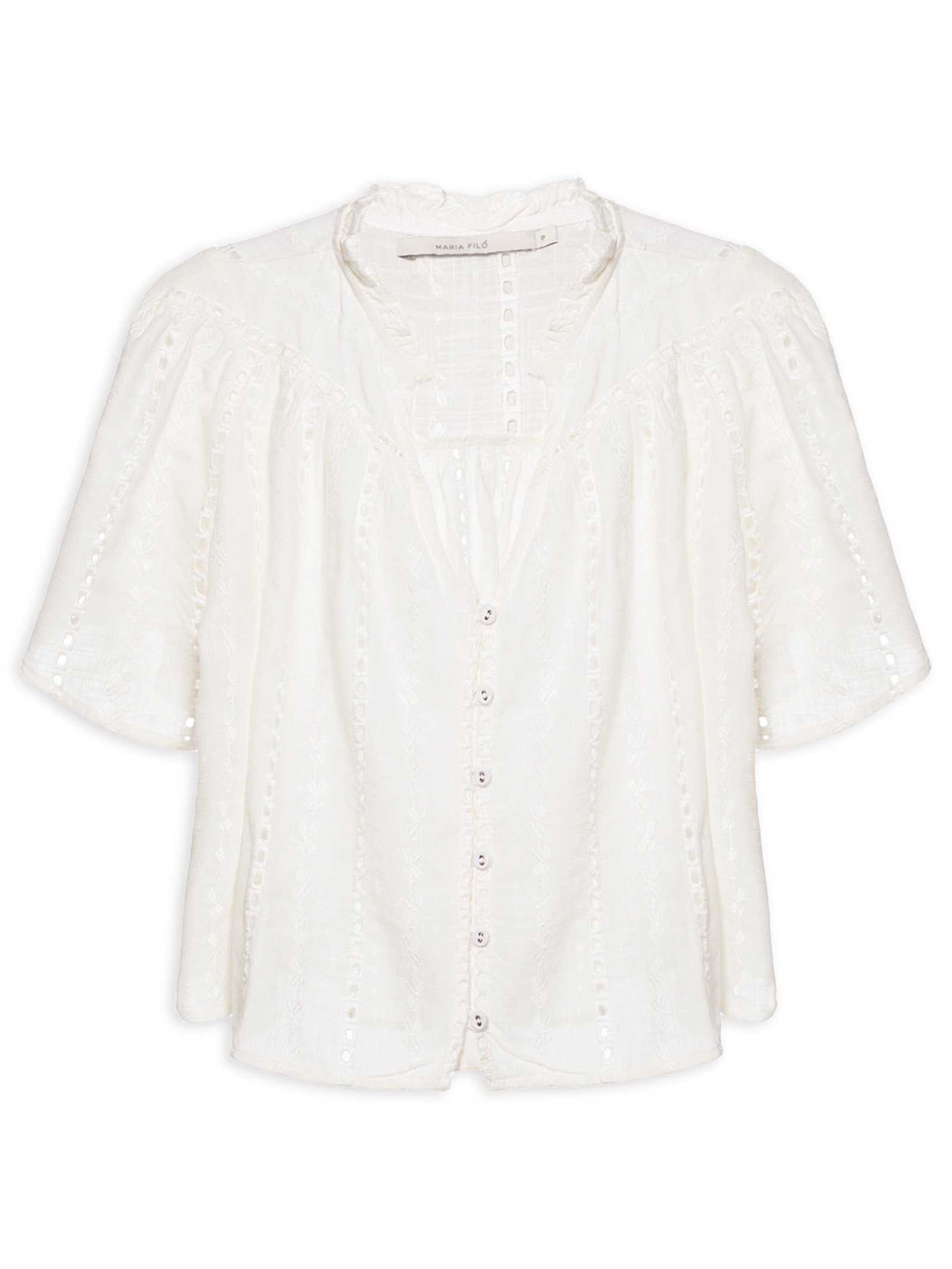 Blusa Feminina Franzido Bordado Listra Bali Branco Maria Filó