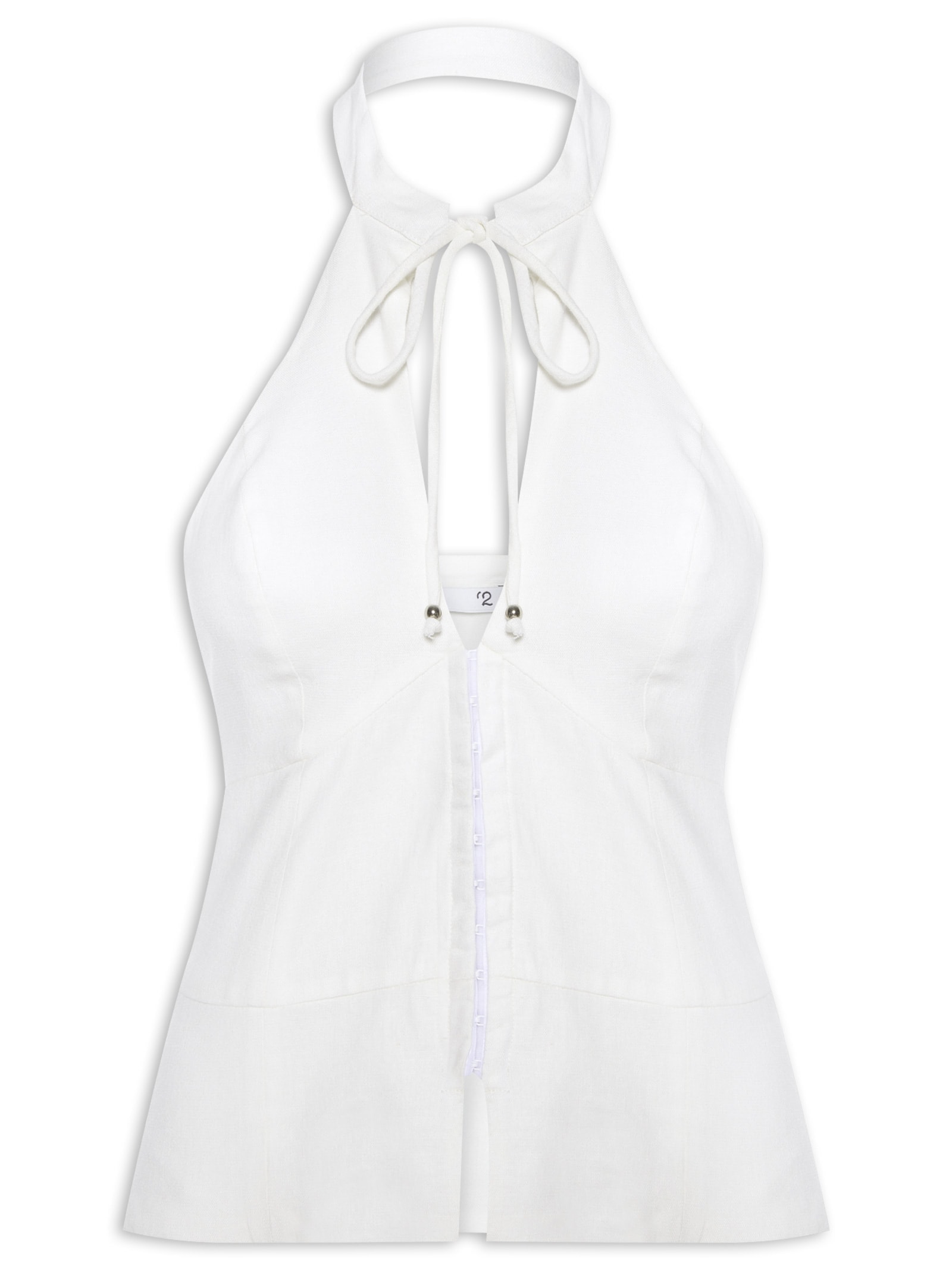 Blusa Feminina Frente Única Com Gola Alta Em Linho Misto Off White '2Essential