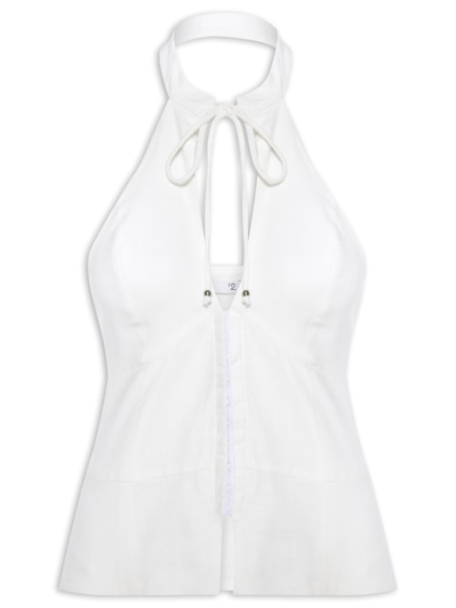 Blusa Feminina Frente Única Com Gola Alta Em Linho Misto – Off White