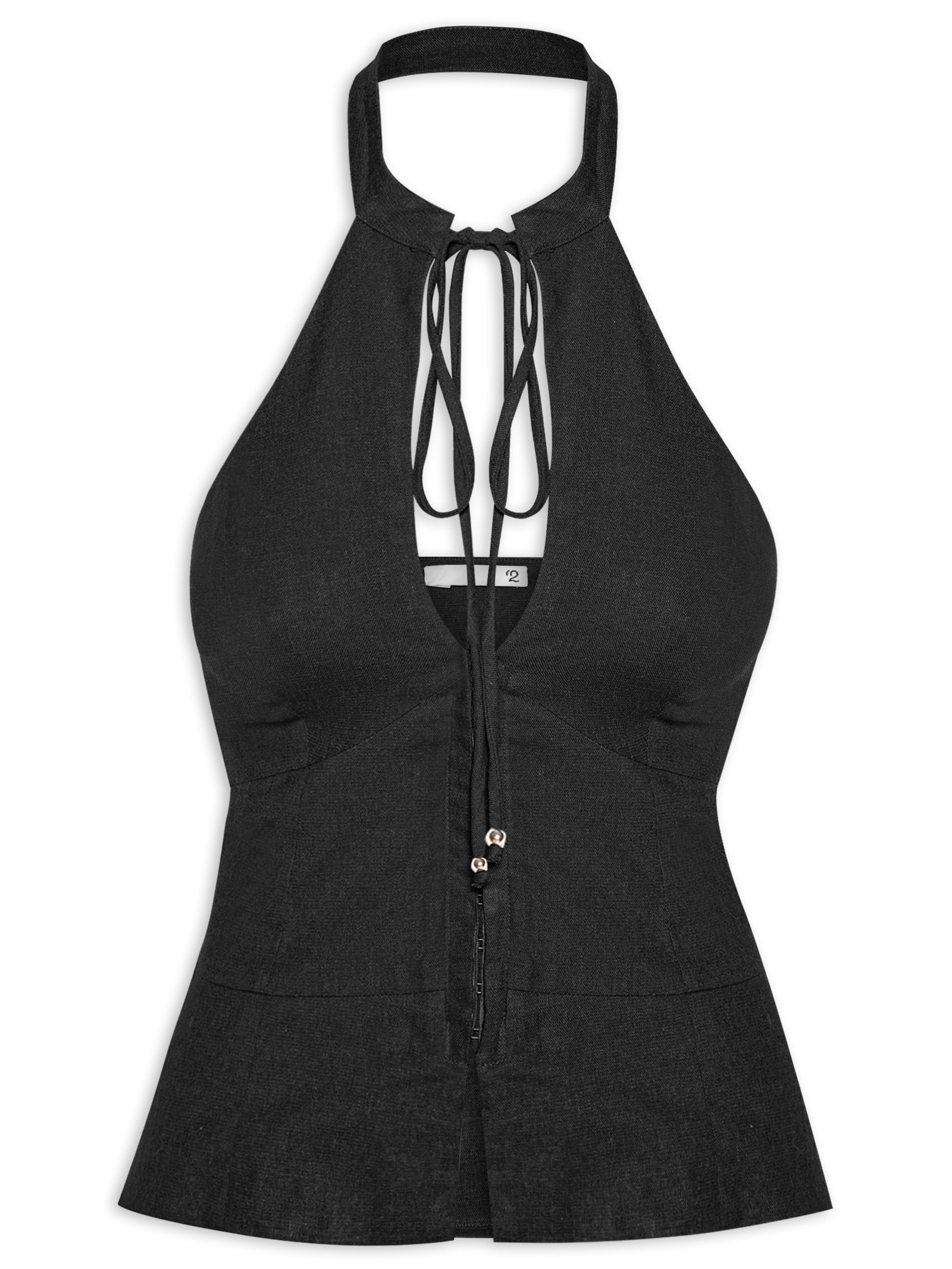 Blusa Feminina Frente Única Com Gola Alta Em Linho Misto Preto '2Essential