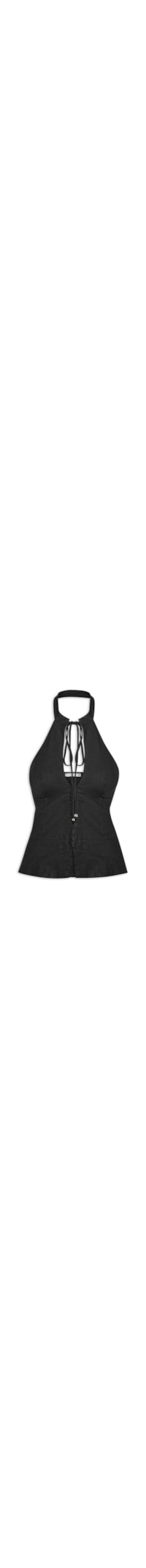 Blusa Feminina Frente Única Com Gola Alta Em Linho Misto - Preto