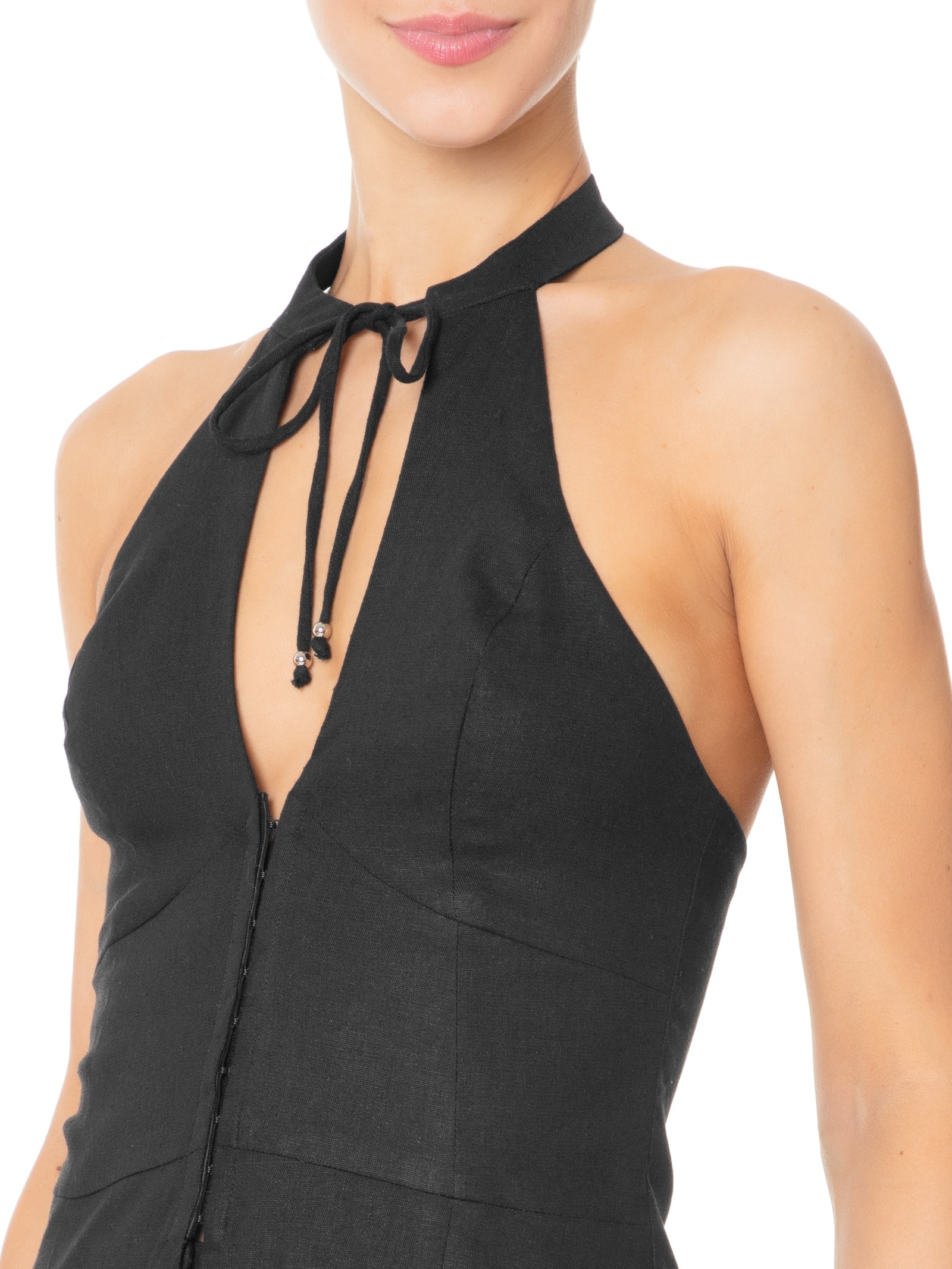 Blusa Feminina Frente Única Com Gola Alta Em Linho Misto Preto '2Essential