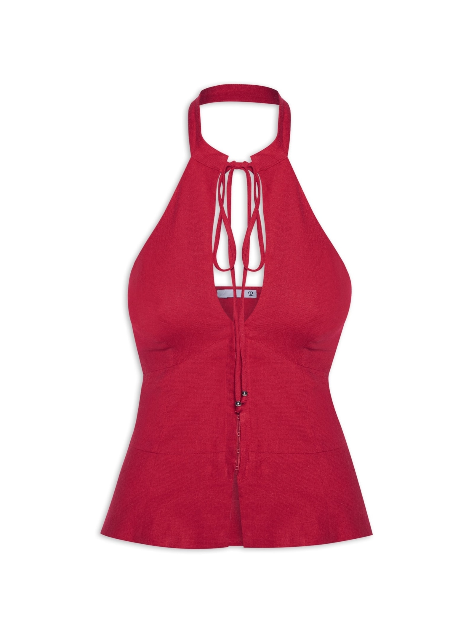 Blusa Feminina Frente Única Com Gola Alta Em Linho Misto Vermelho '2Essential