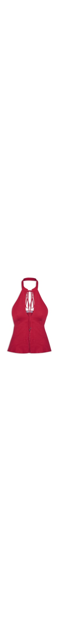 Blusa Feminina Frente Única Com Gola Alta Em Linho Misto - Vermelho