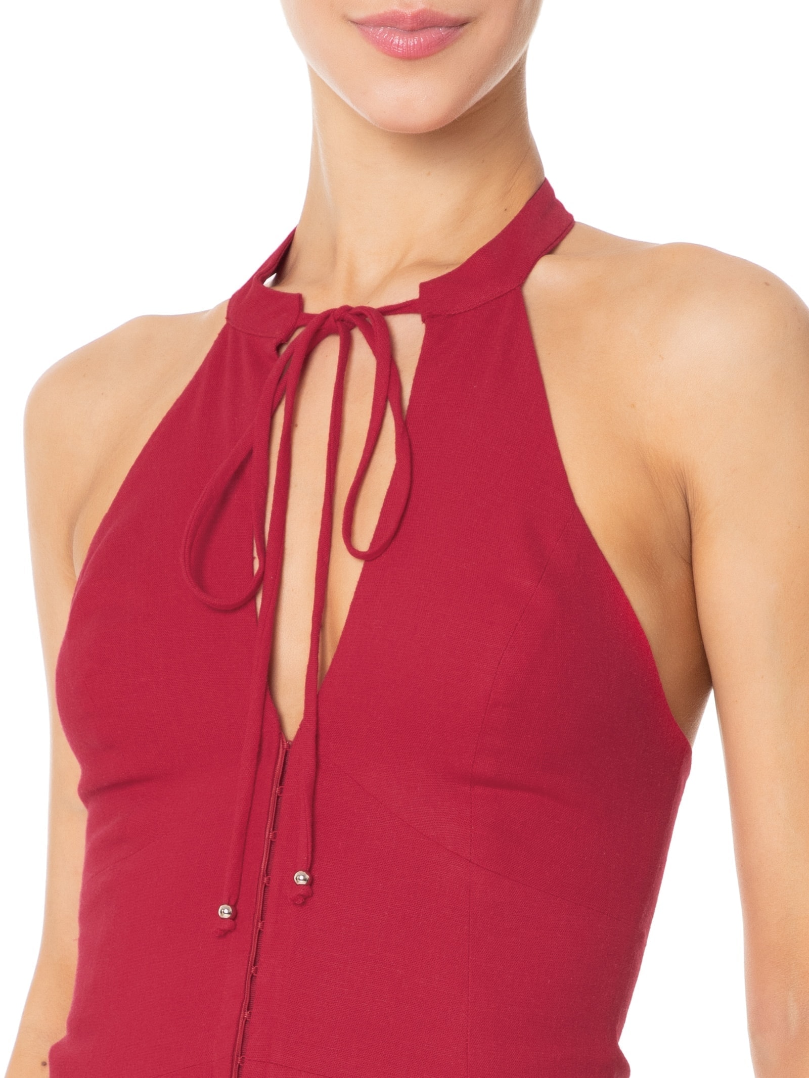 Blusa Feminina Frente Única Com Gola Alta Em Linho Misto Vermelho '2Essential