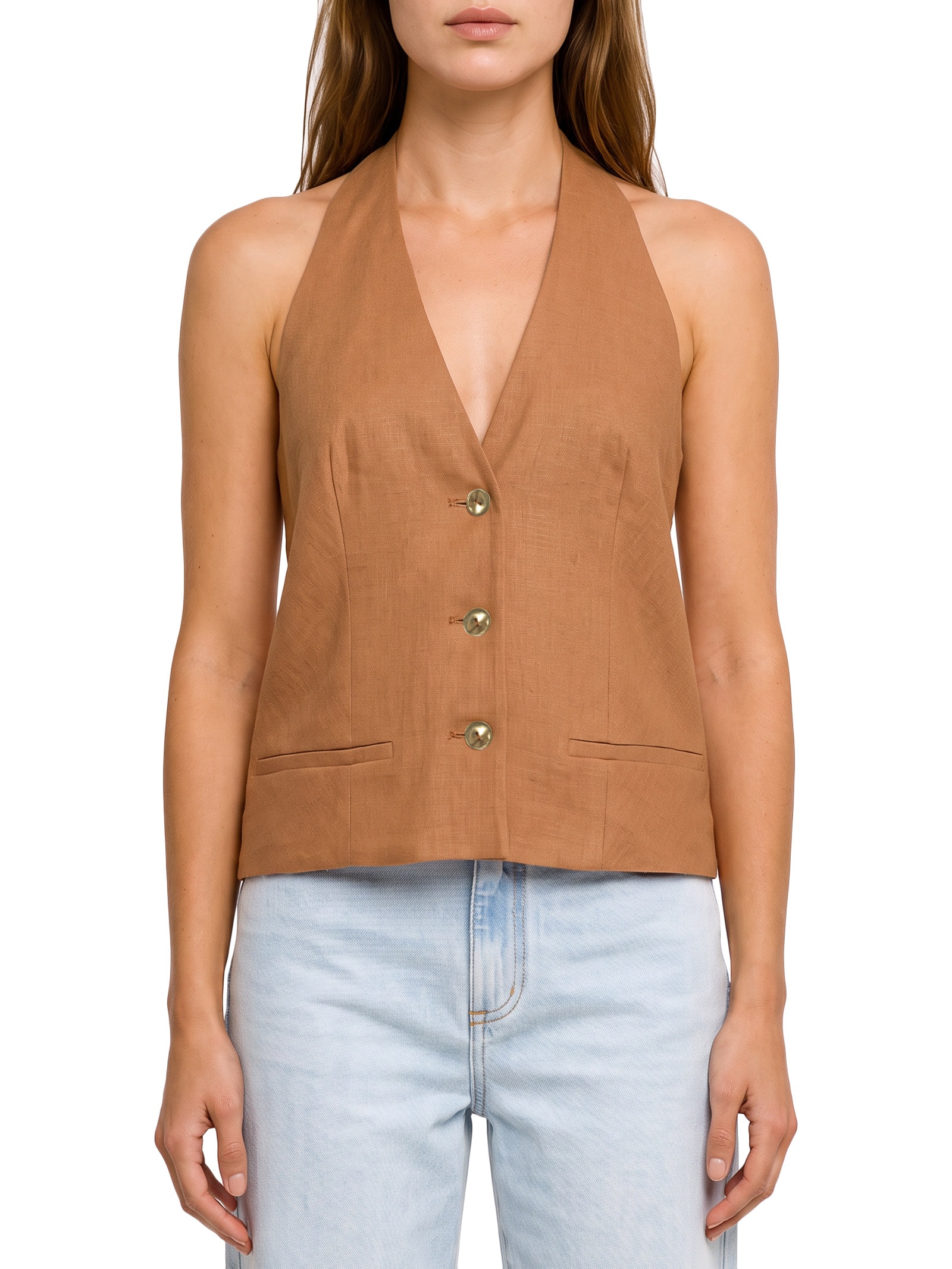 Blusa Feminina Frente Única Com Linho Marrom Lança Perfume