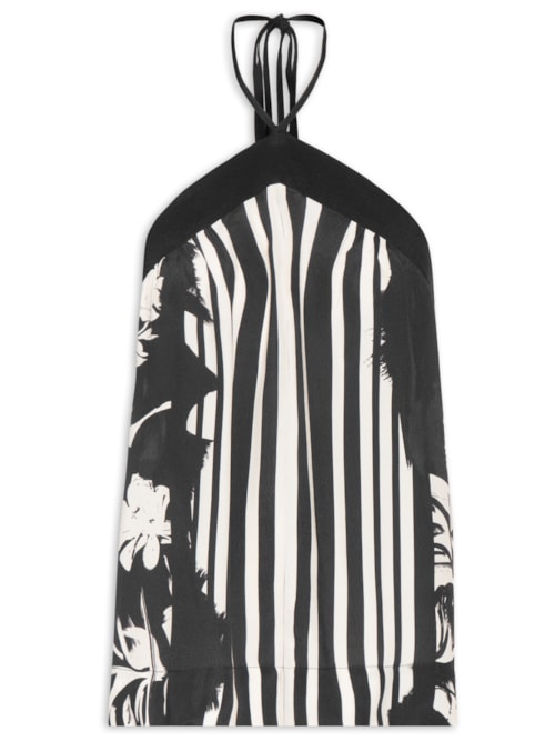 Blusa Feminina Frente Única Floral Pincel – Preto