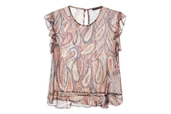 Blusa Feminina Georgette Leve Estampa Babados - Marrom