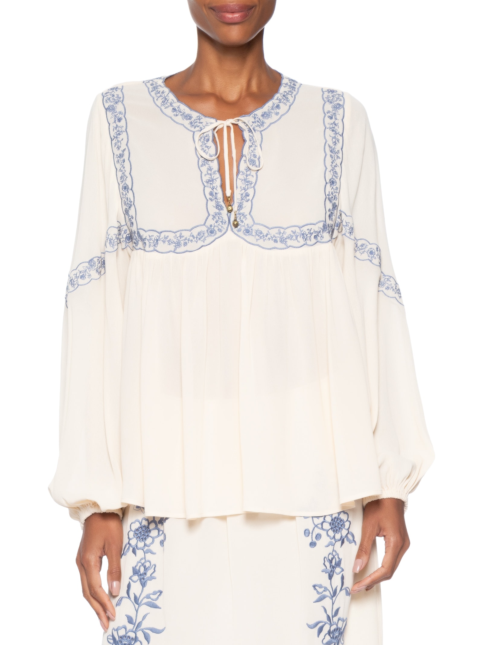 Blusa Feminina Ggt Pala Bordada Cinza Maria Filó