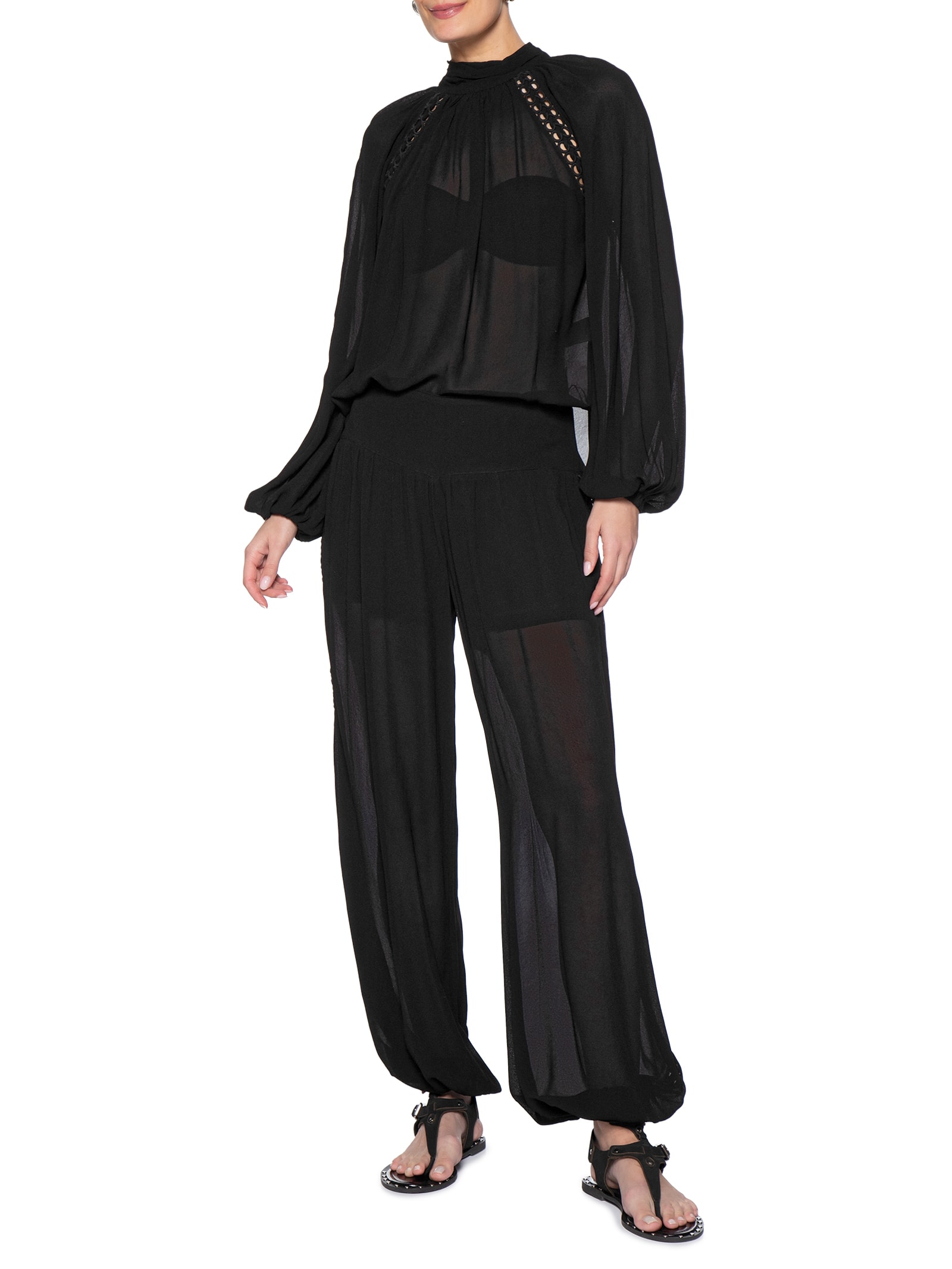 Blusa Feminina GGT Recorte Trançado Preto Maria Filó