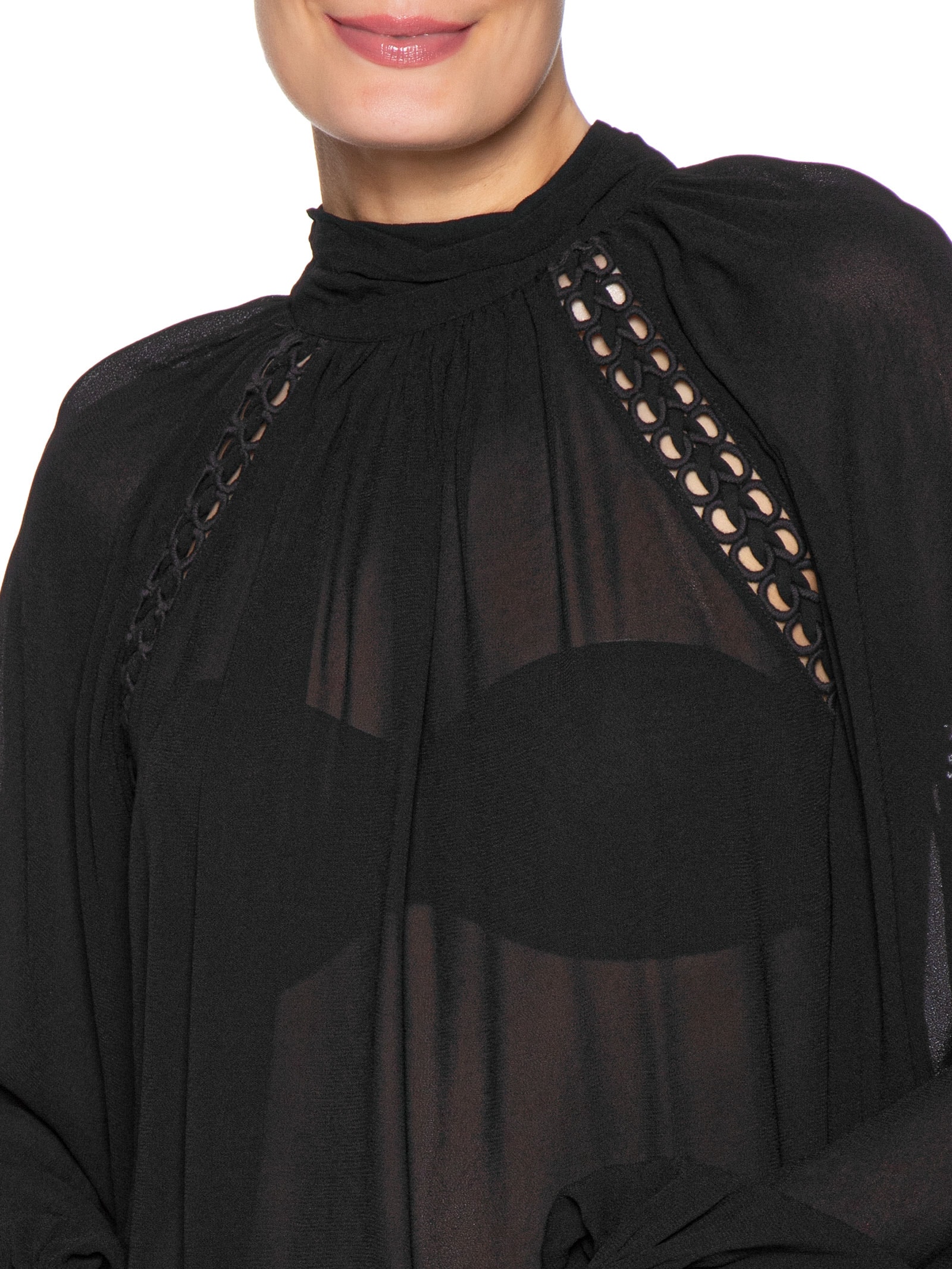 Blusa Feminina GGT Recorte Trançado Preto Maria Filó