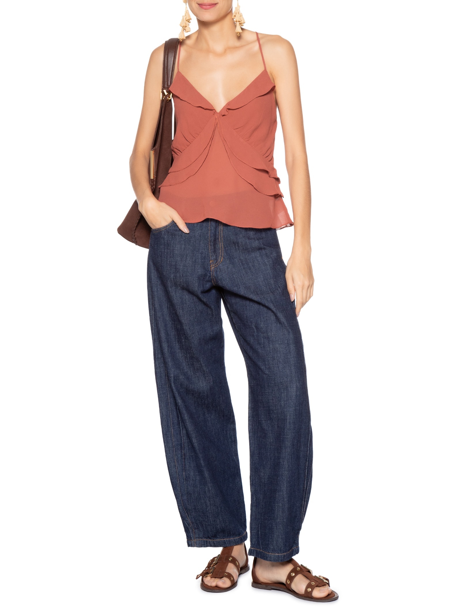 Blusa Feminina GGT Recortes Marrom Dress To