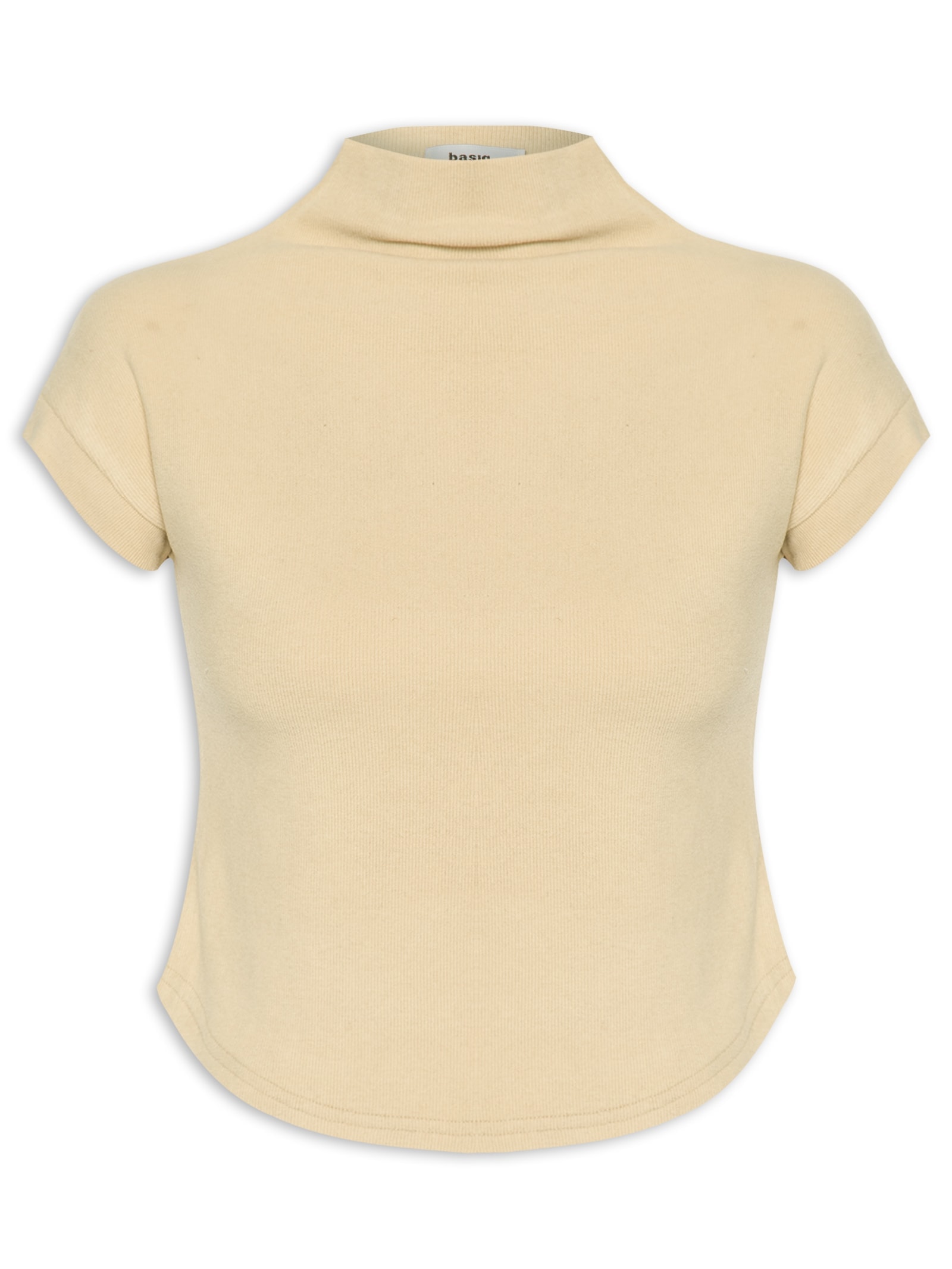 Blusa Feminina Gola Alta Barra Mullet Bege Basiq