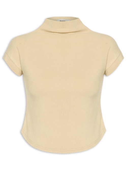 Blusa Feminina Gola Alta Barra Mullet – Bege