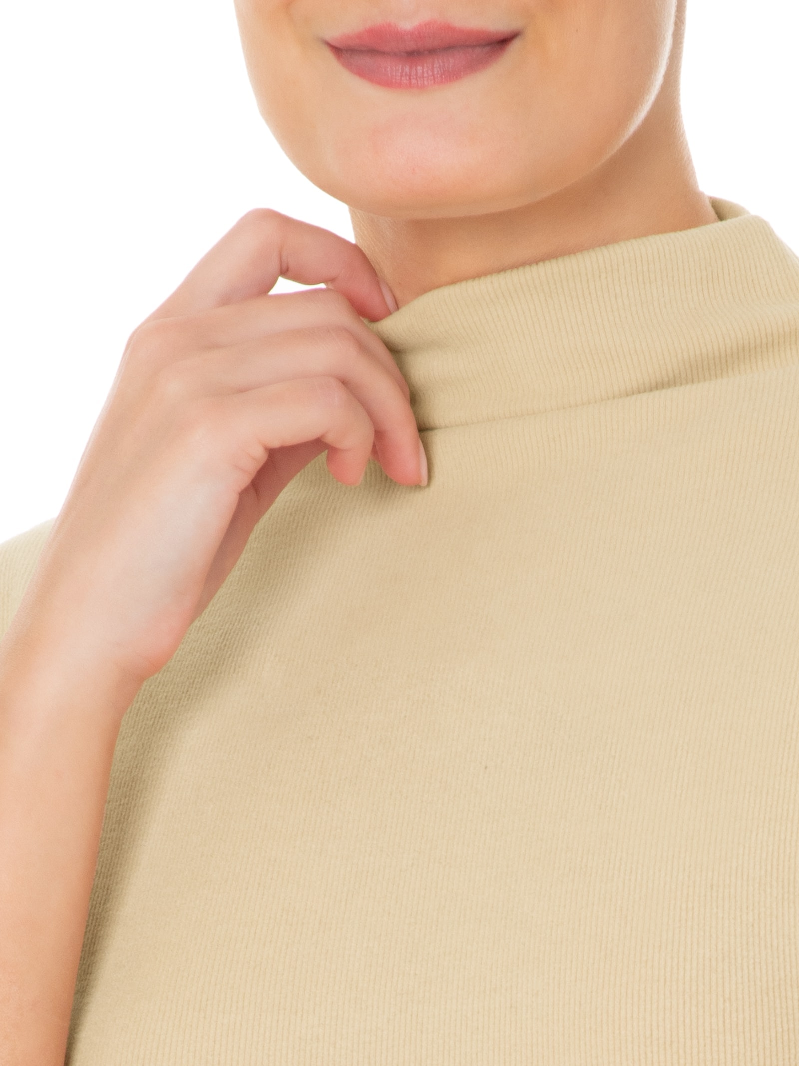 Blusa Feminina Gola Alta Barra Mullet Bege Basiq